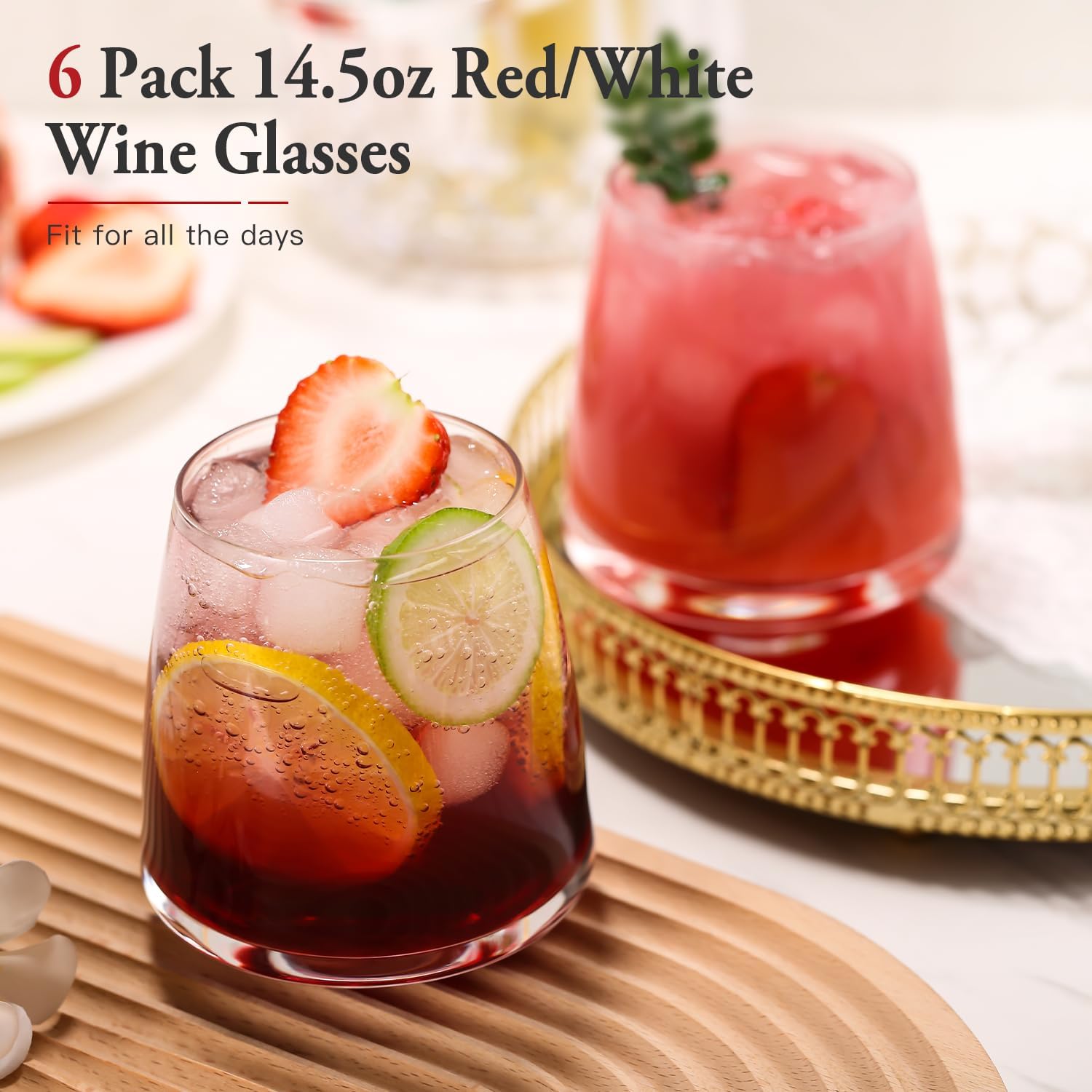 Stemless Wine Glasses Set of 6-14.5oz Hand Blown Heavy Red White Wine Glasses Unique gifts for him/her wedding, birthday, Mother's/father's day, anniversary - Image 5