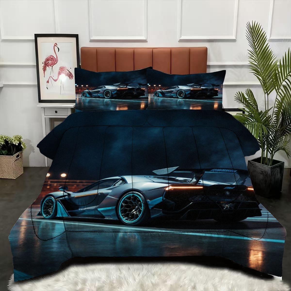 Couette 160x200 cm voiture de sport couverture microfibre imprimée légère