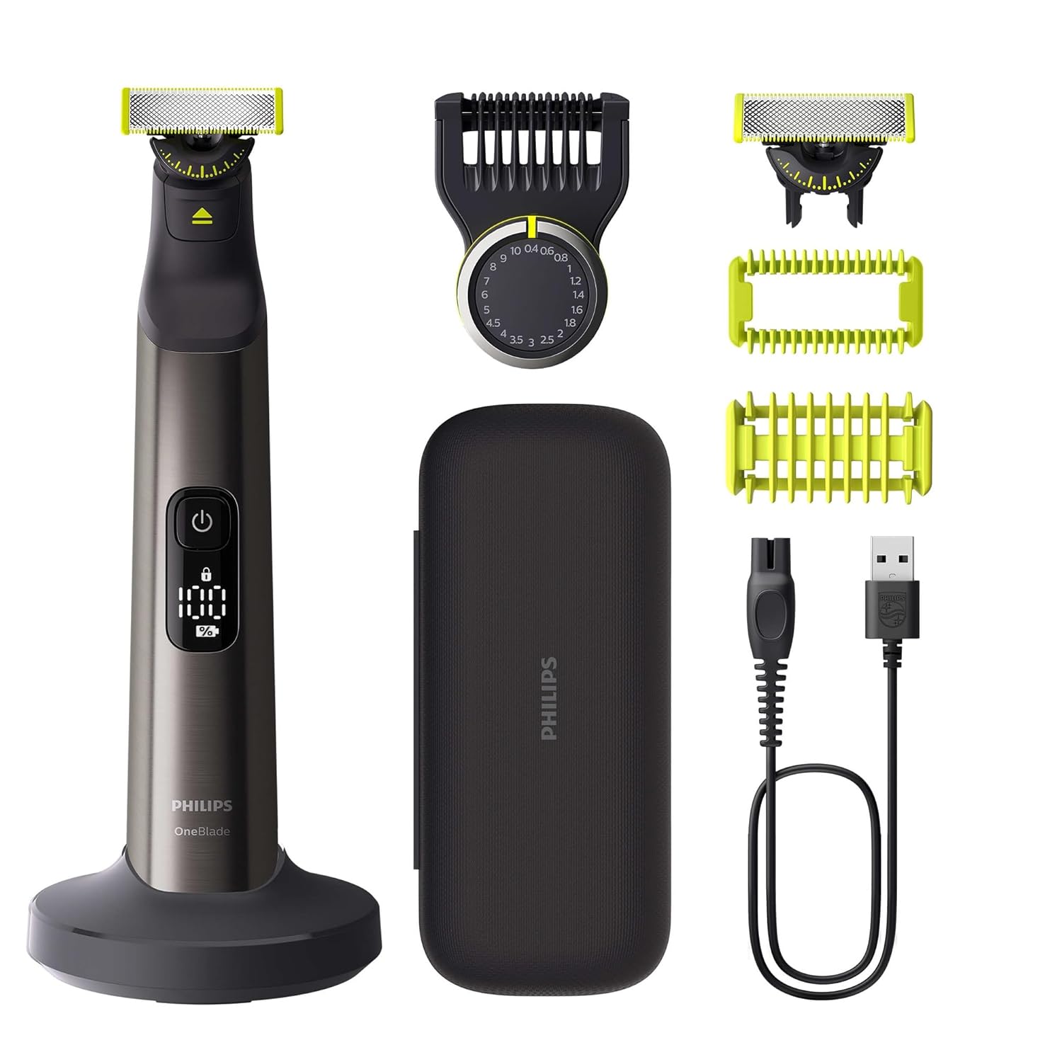 PHILIPS OneBlade Pro 360 Face & Body Electric Shaver Trimmer & Body Groomer 2 x 360 Blades Precision Comb 2 x Body Attachments Travel Bag Charging Station for Face & Body QP665230
