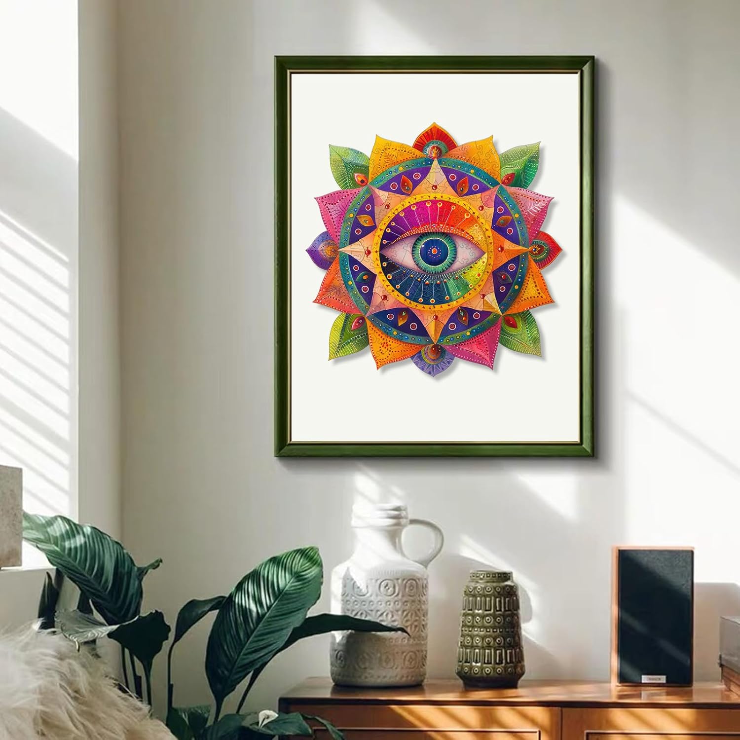 Mys Aurora Mandala Wooden Puzzles for Adults, 500 Piece Unique Shaped Wood Evil Eye Jigsaw Puzzles for Adults and Kids, Fun Challenging Puzzles Family Game Gift, 16.5'' x 16.4''