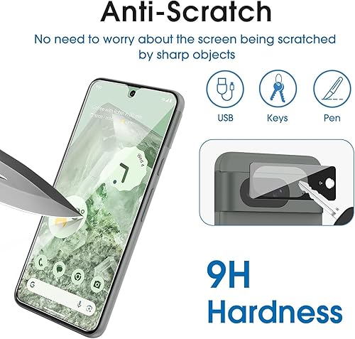 Miniatura 4 de amFilm Protector de pantalla de vidrio templado para Google Pixel 8, compatible con huellas dactilares ultrasónicas, con marco de fácil instalación,