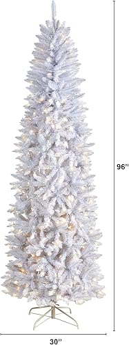 Miniatura 2 de Árbol de Navidad artificial blanco delgado de 8 pies con 400 luces LED blancas cálidas y 1348 ramas flexibles