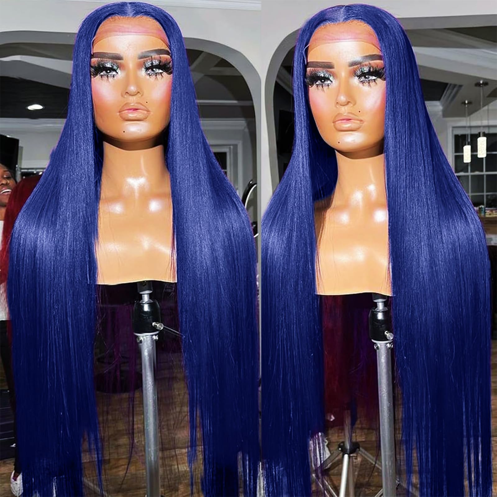20” Dark Blue Front Lace Wig Unit Amazon.com : FJsuprise Blue Lace Front Wigs Human Hair Dark  main image 4