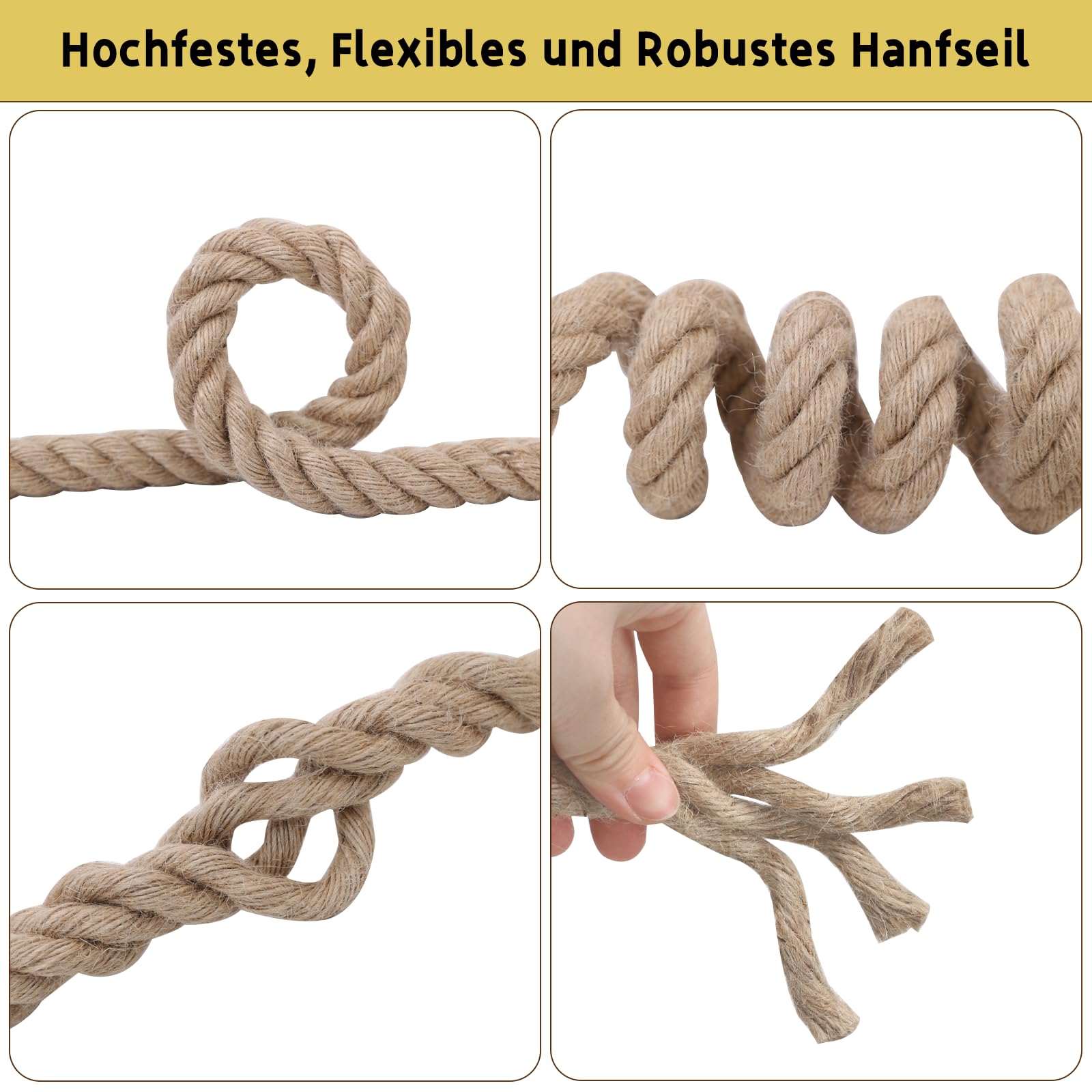 Juteseil, Natürliches Hanfseil, DIY Verdrehtes Manilaseil für Handwerk, Gartenarbeit, Klettern, Hängematte, Nautisch, Tauziehen, Geländer, Innen- und Außendekoration (30mm x 10M)
