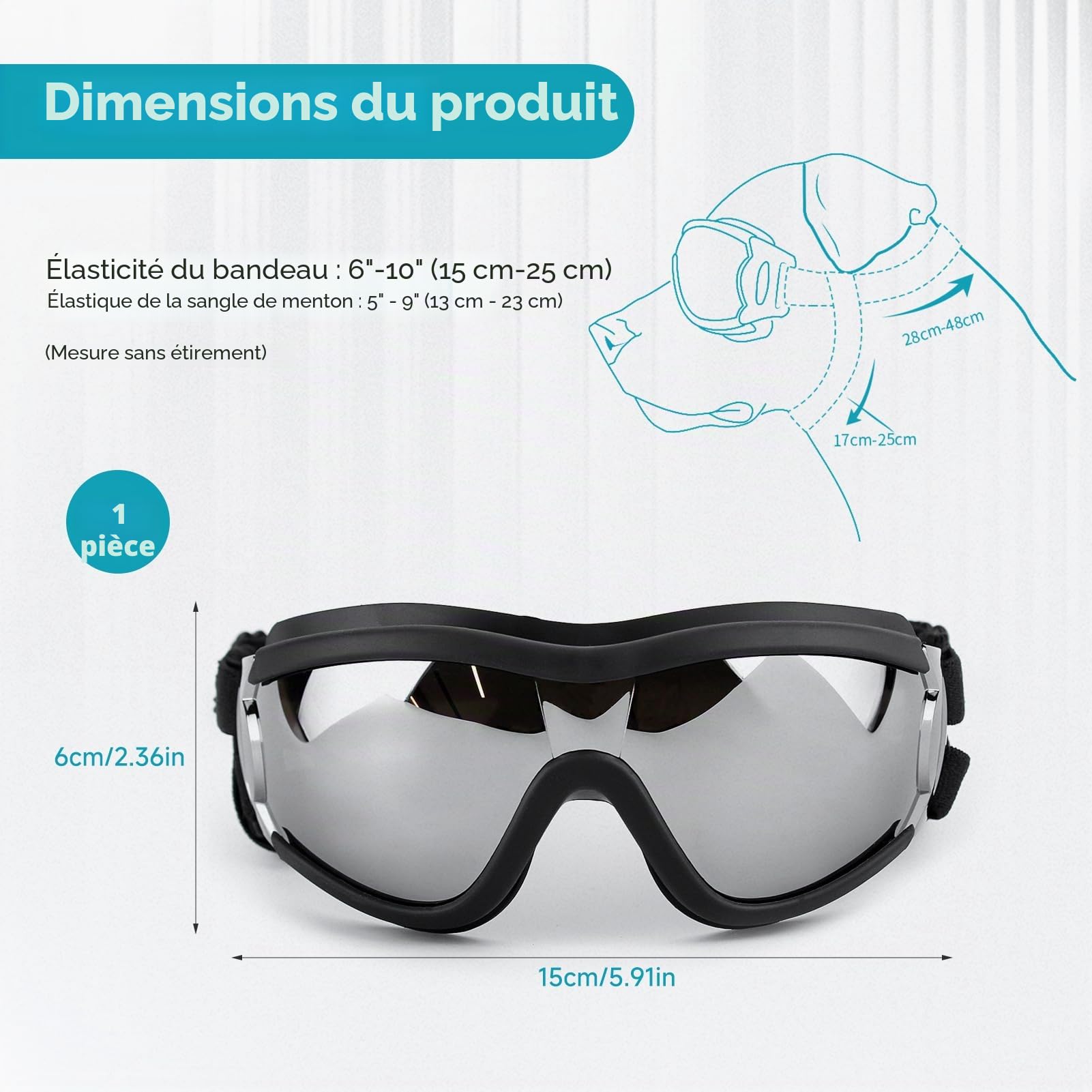 Lunettes de Protection pour Chien, Lunette Protection des Yeux pour Chiens, Lunettes de Soleil Réglables pour Chiens, avec Anti UV, Coupe Vent et Anti Poussière, pour Petits