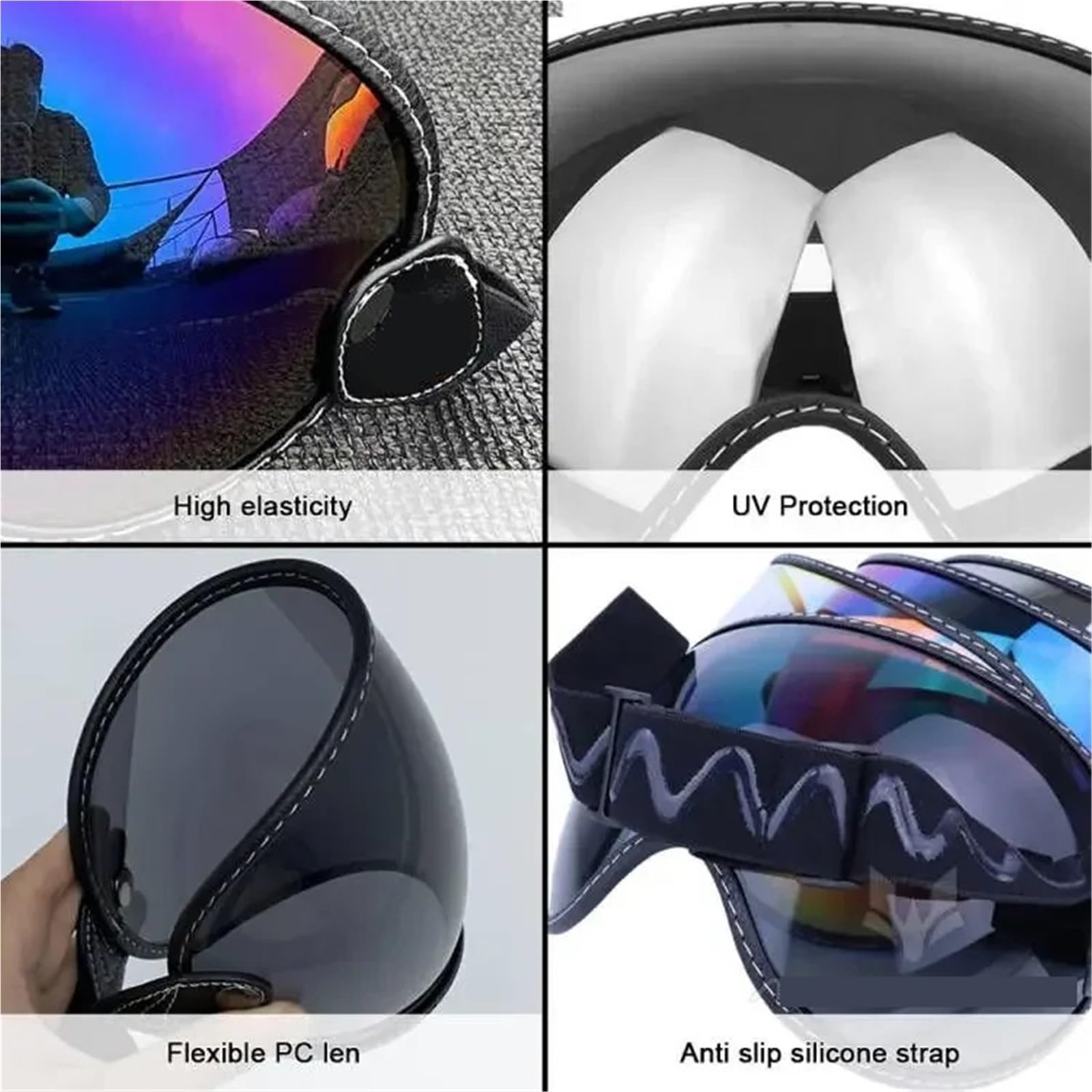 visera casco moto Gafas de motocicleta, cascos media cara con visera burbuja, parabrisas anti-UV, lentes casco abierto coloridos Accesorio Ajustable para Casco Integral(Black)