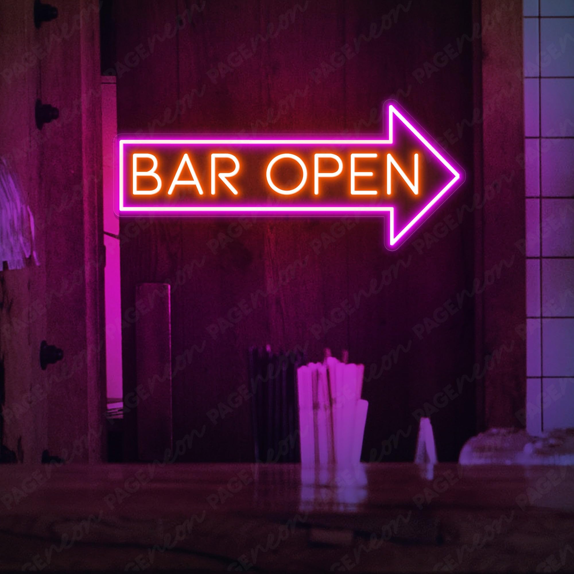 LED Neon Light Bar Open Neon Sign With Right Arrow - Blue LED Light For ...