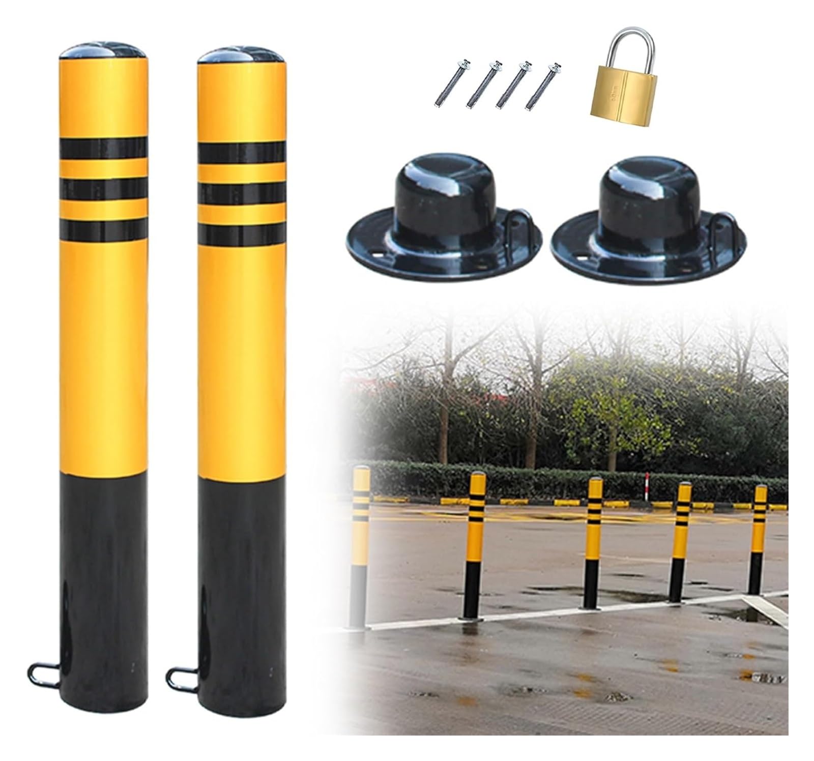 CWCQGH Safety Bollard Removable Lockable Parking Barrier Bollards, Yellow And Black Warning Cones For Warehouse/Garage Lot (W X H 11.4 x 120cm (4 1/2 x 47 1/4in))