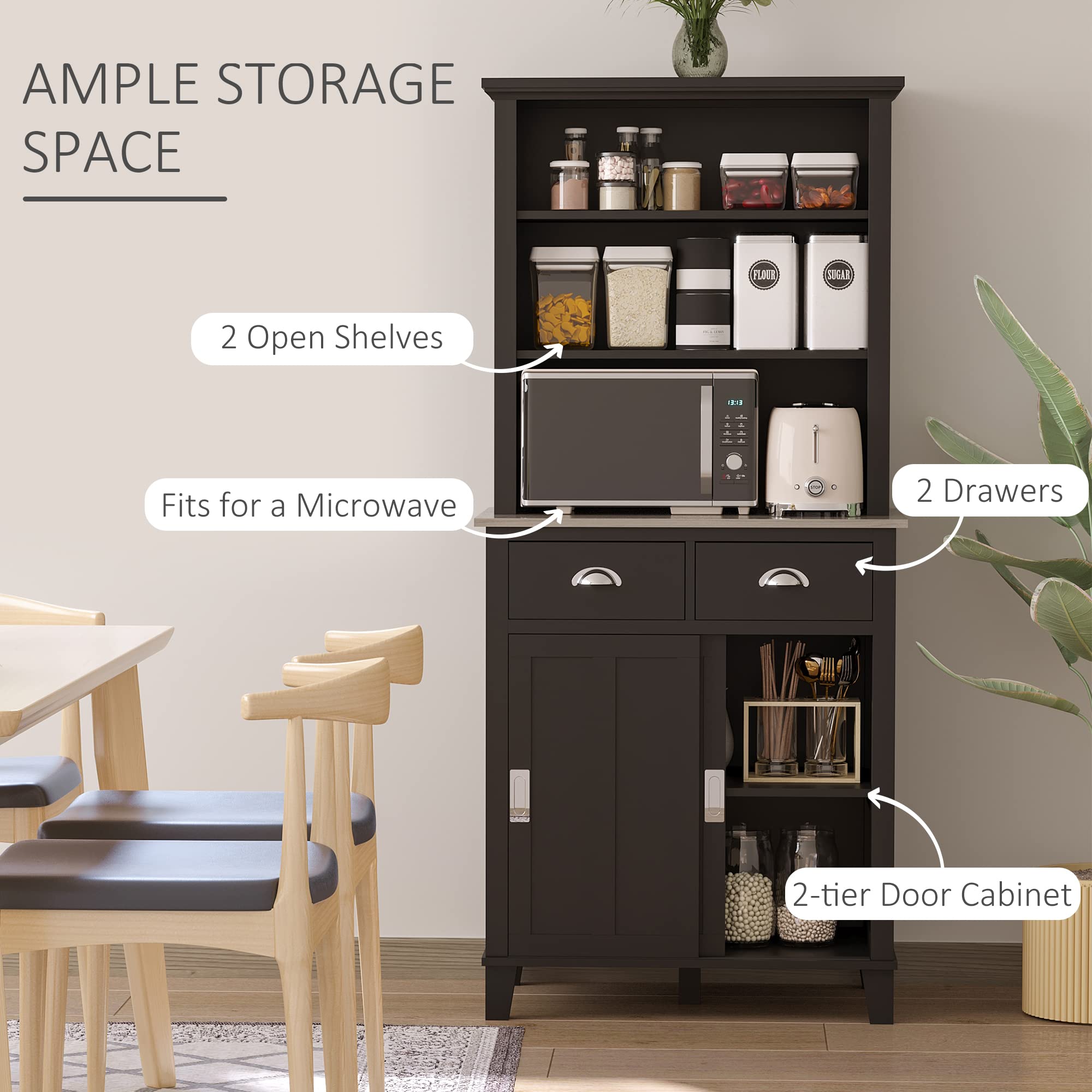 67" Freestanding Buffet with Hutch, Kitchen Cupboard Storage