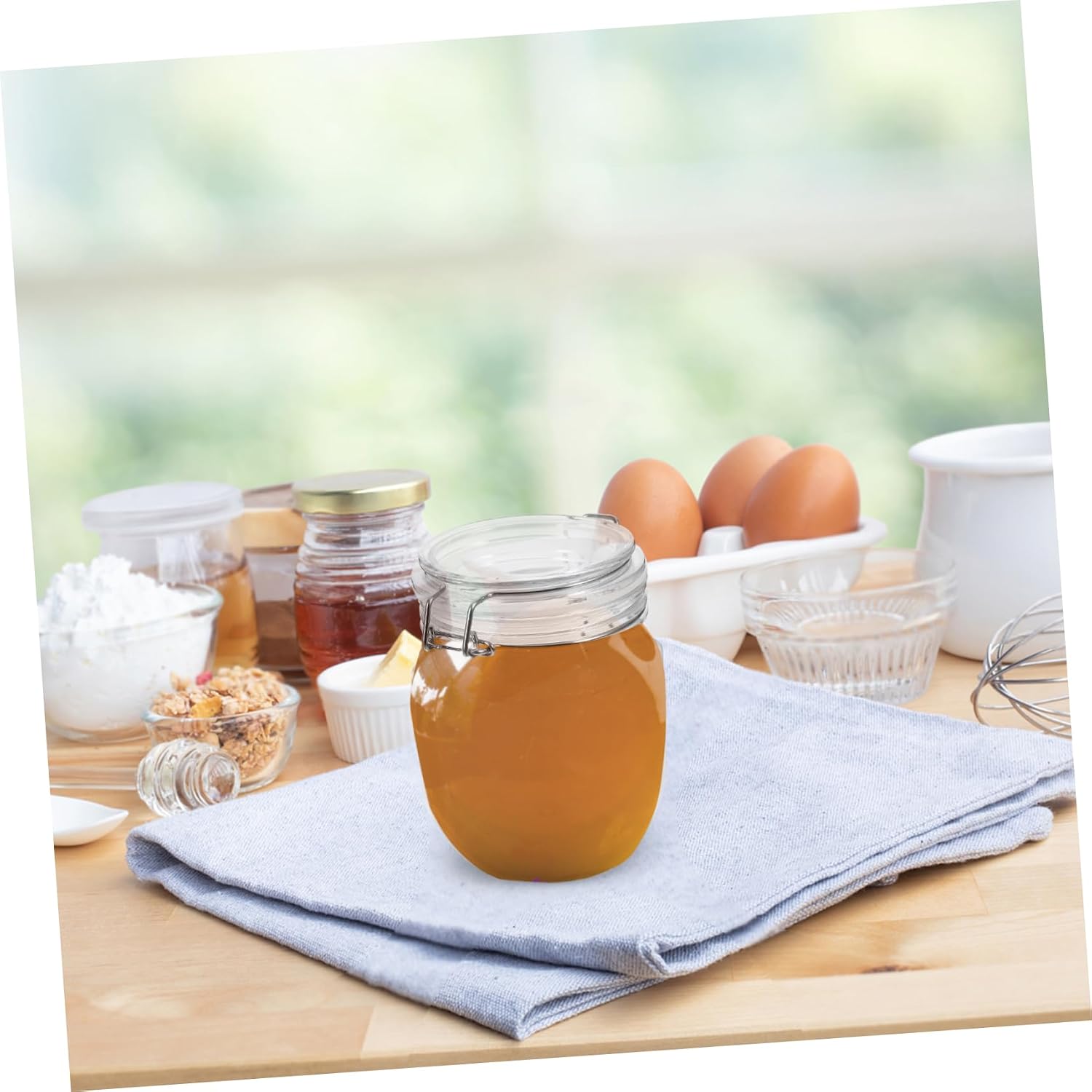 SOLUSTRE Honey Jar Large Storage Honey Pot Kitchen Home Syrup Container for Kitchen Bar Bakery