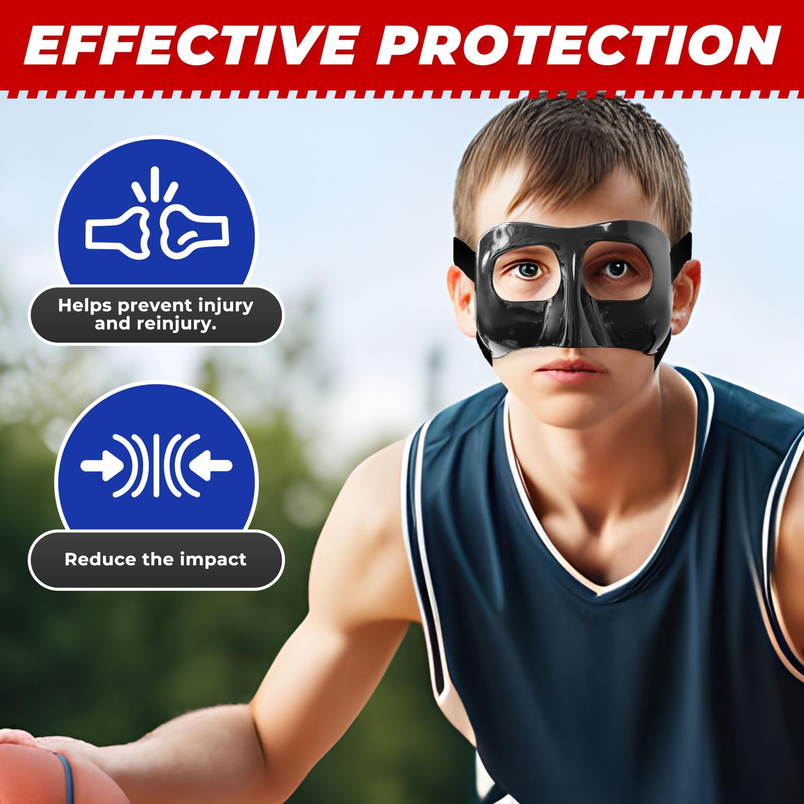 WR01A - Protector de Nariz para niños y niñas rotas, Ajustable, para Baloncesto, fútbol, Deportes, con Acolchado de Espuma y calcomanías para jóvenes y Adolescentes