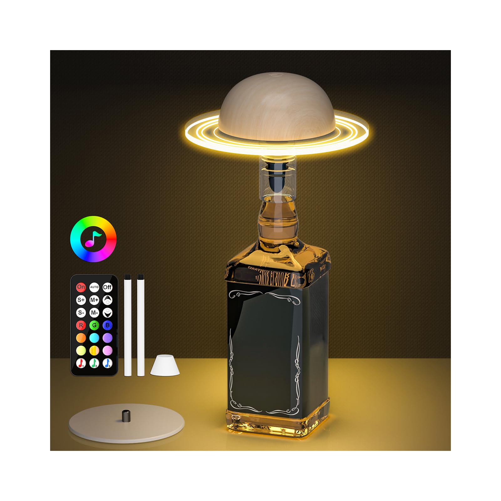 Nreonrick Wireless Bottle Lamp RGB Table Lamp Dimmable Color Changing Desk Lamp Music Sync Bedside Lamp with Remote