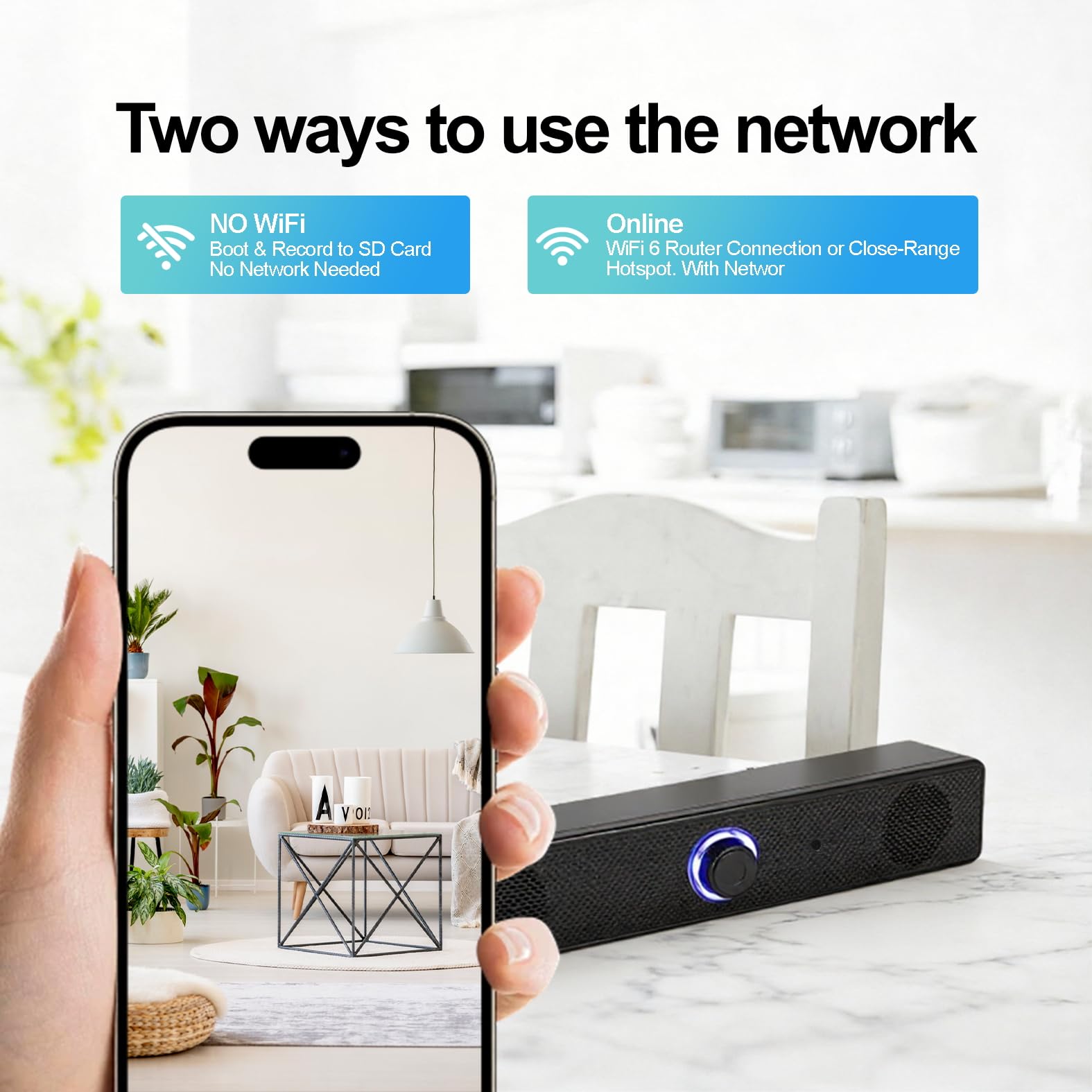 ULar 4K UHD Überwachungskamera, Bluetooth-Lautsprecher, Bewegungserkennungsalarm, WiFi & AP-Hotspot-Konnektivität, Cloud-Speicher & SD-Karten-Unterstützung, für Indoor-Smart-Home-Office-Kein Audio (32