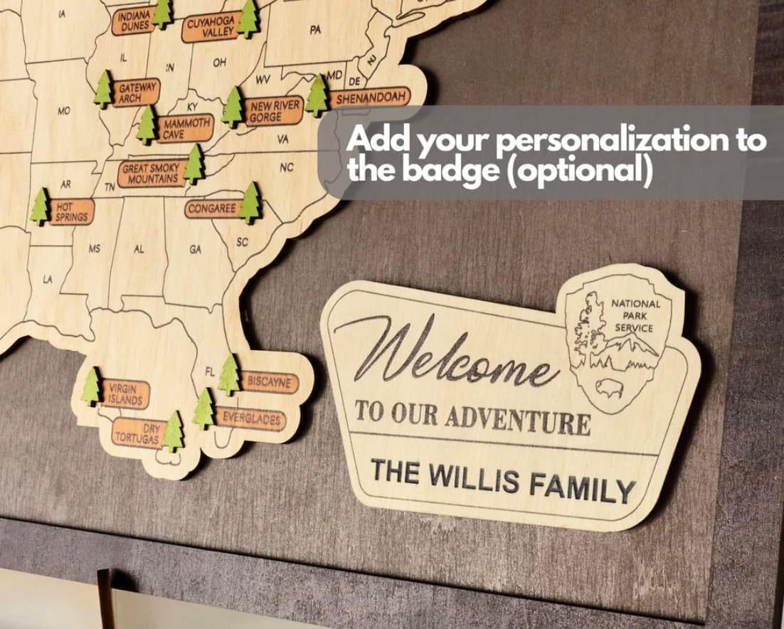 US Wooden National Parks Travel Map With Trees To Record Park Visits (Coffee, Size XL: 27 x 17 inch)