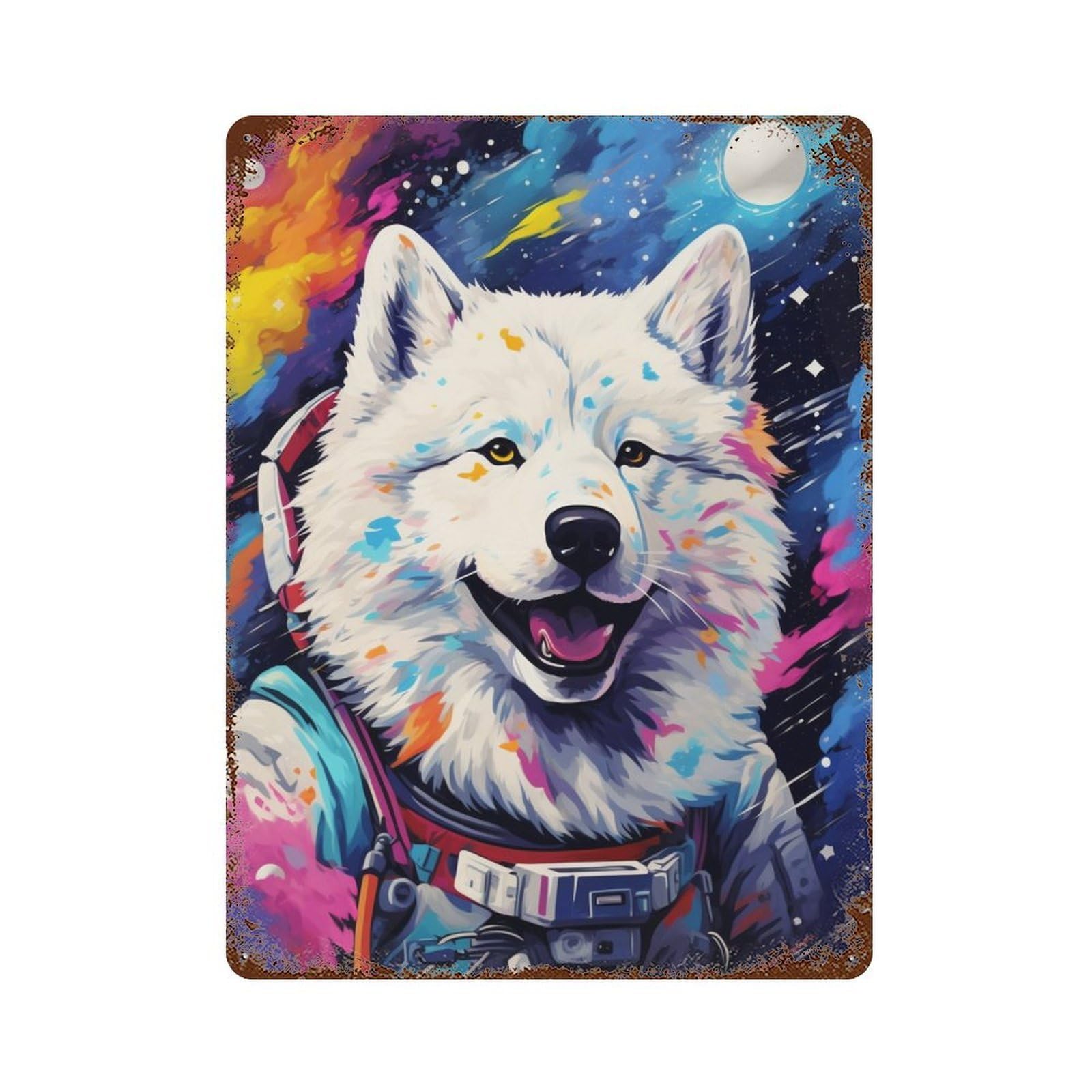 Cosmic Canine Astronaut-1 Retro Metal Sign 15.7"x11.8", Decorative Metal Wall Art for Garage, Bar And Workshop Decor