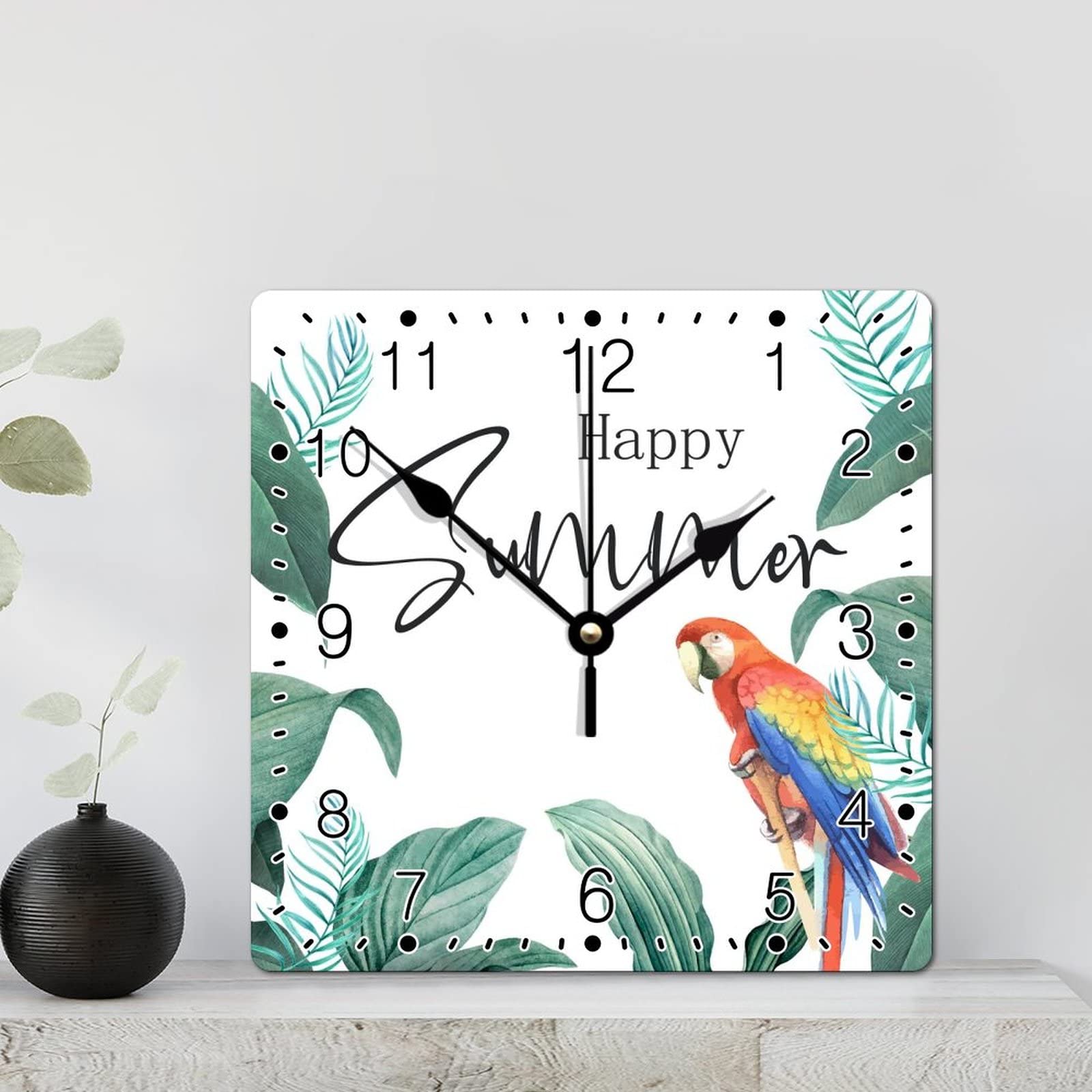 Horloge murale rustique 30 cm Happy Summer en bois coloré pour école et salle de bain