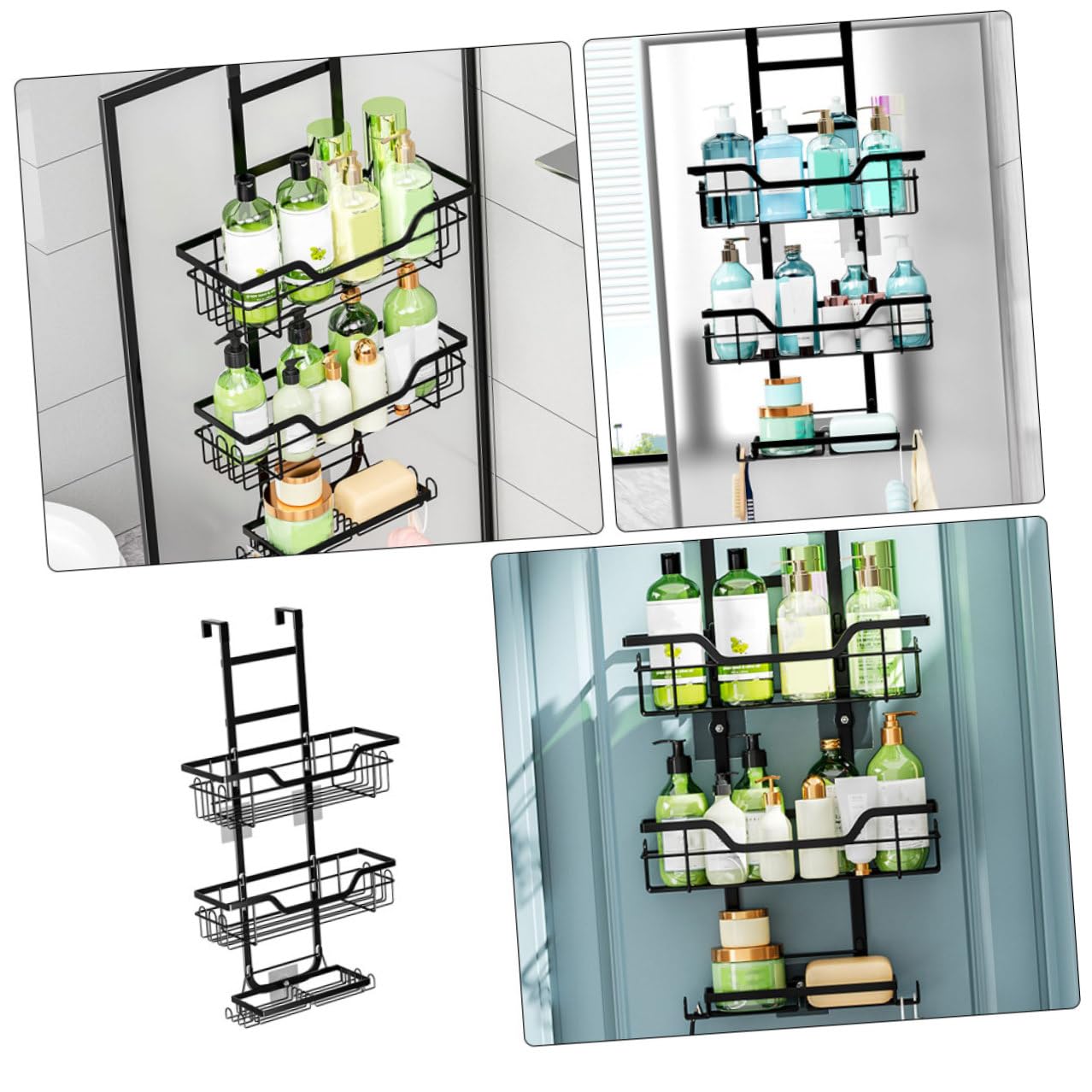 Toyvian Tür Hängeregal Metall Duschkorb Organizer Schwarz Mesh design für Bad Küche Büro Platzsparend und Rostfrei Vielseitige Aufbewahrung für Handtücher Shampoo Kosmetik