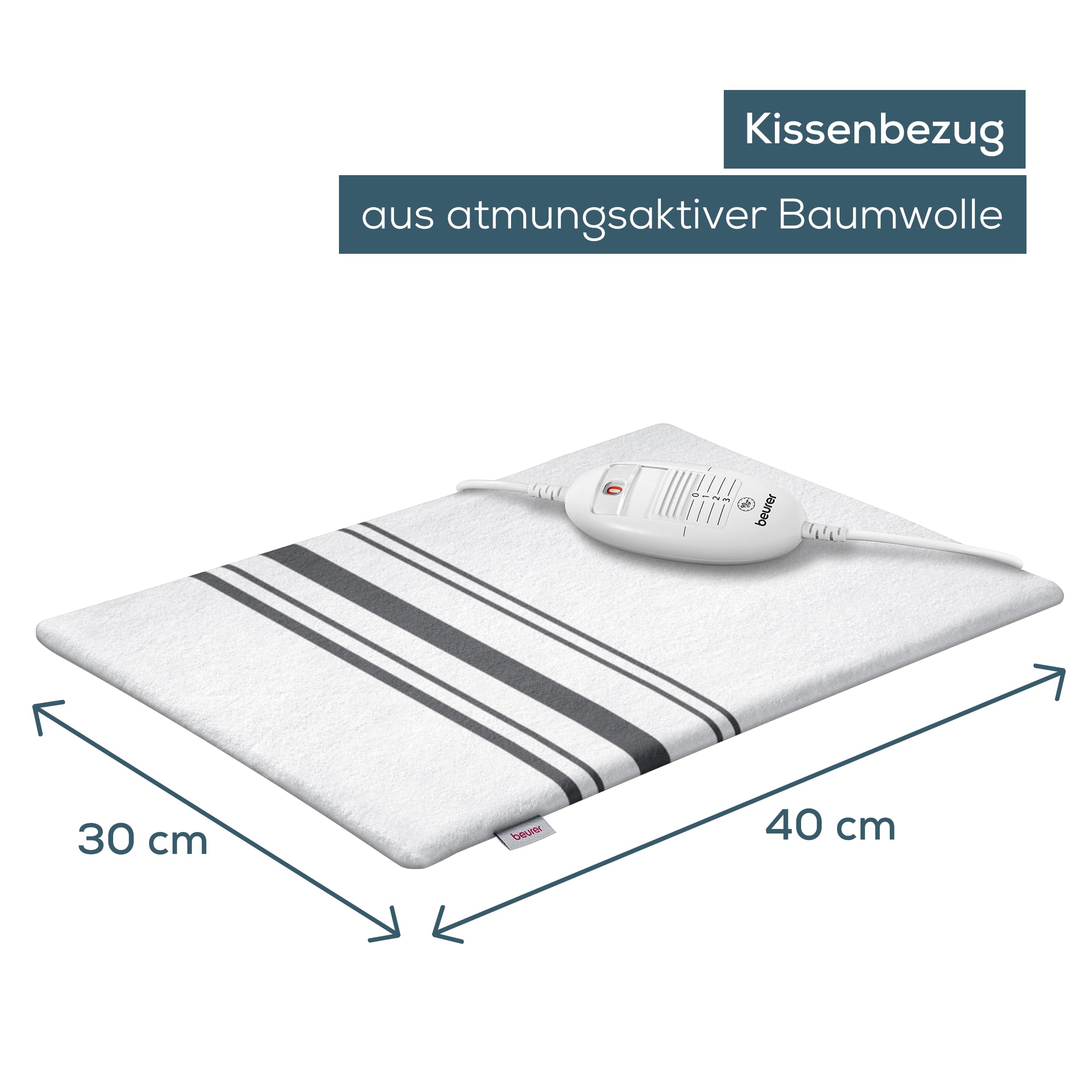 Beurer HK 25 Heizkissen, kuscheliges Wärmekissen mit 3 Temperaturstufen, Abschaltautomatik und Sicherheitssystem, made in Europe, maschinenwaschbar, 40 x 30 cm, weiß-grau