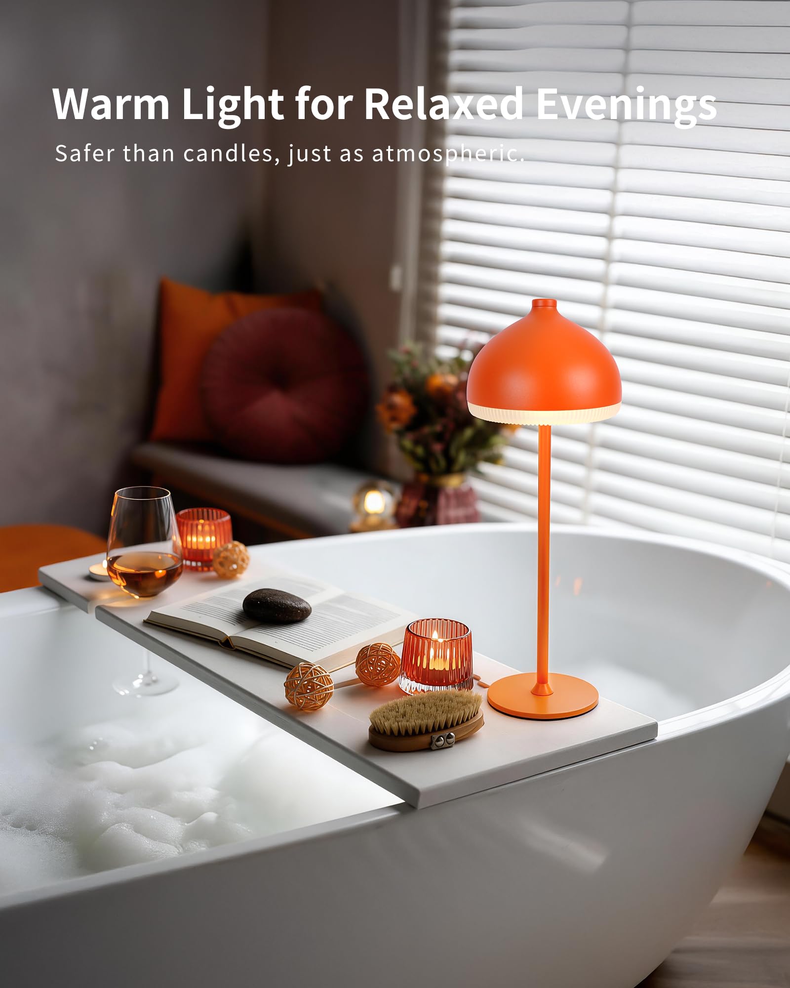 2 Pezzi Lampade da Tavolo Senza Fili Ricaricabile VIOA TL13 | Lampada da Tavolo Ricaricabile, 5200mAh, IP54, 3 tonalità– per camera da letto, terrazza, ristorante e decorazione, Arancione