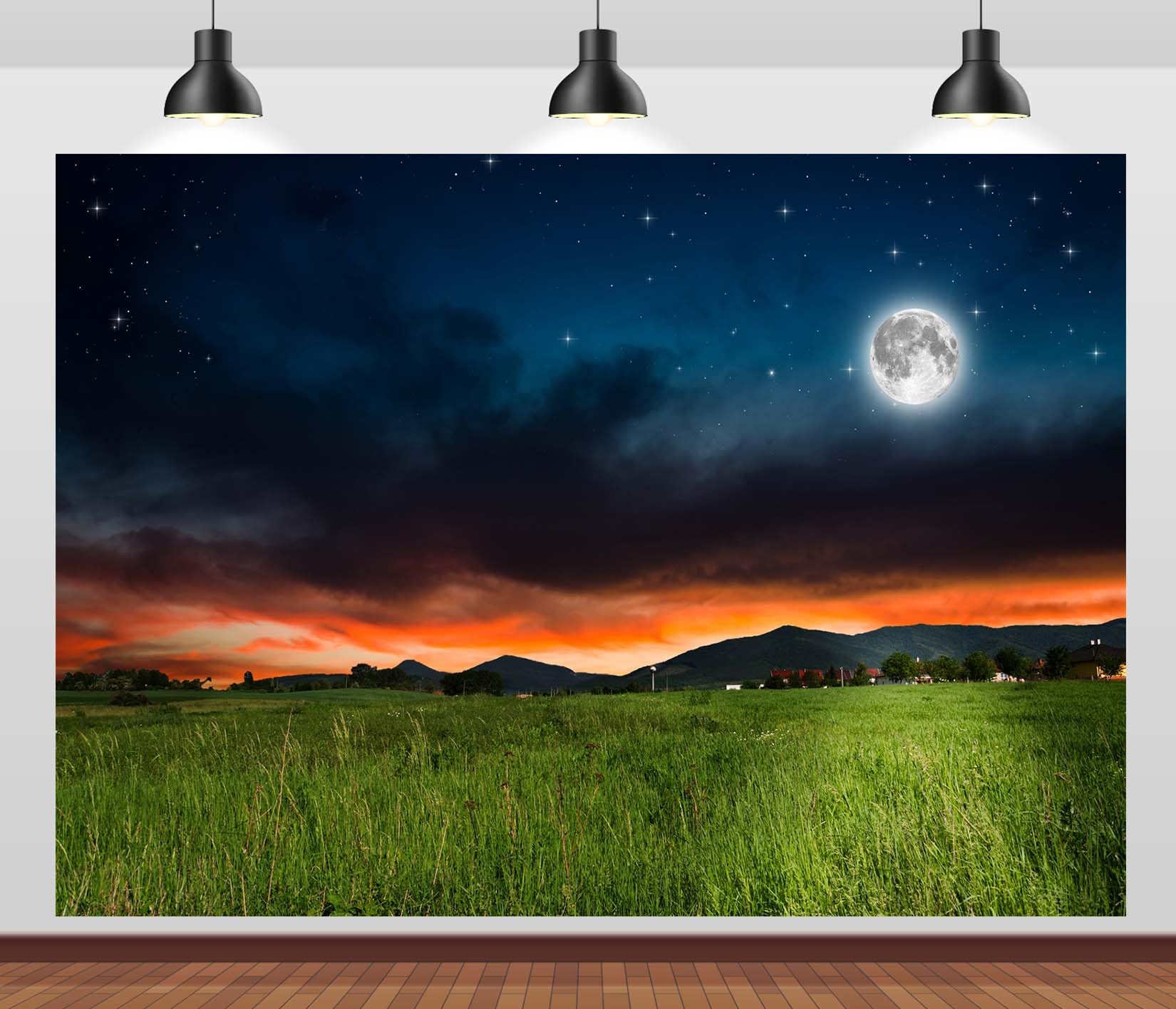 CORFOTO 20x10ft Fabric Night Farm Field Backdrop Starry Sky Moon Night Landscape Backdrop Dawn Skyline Nature Scenery Photography Background Home