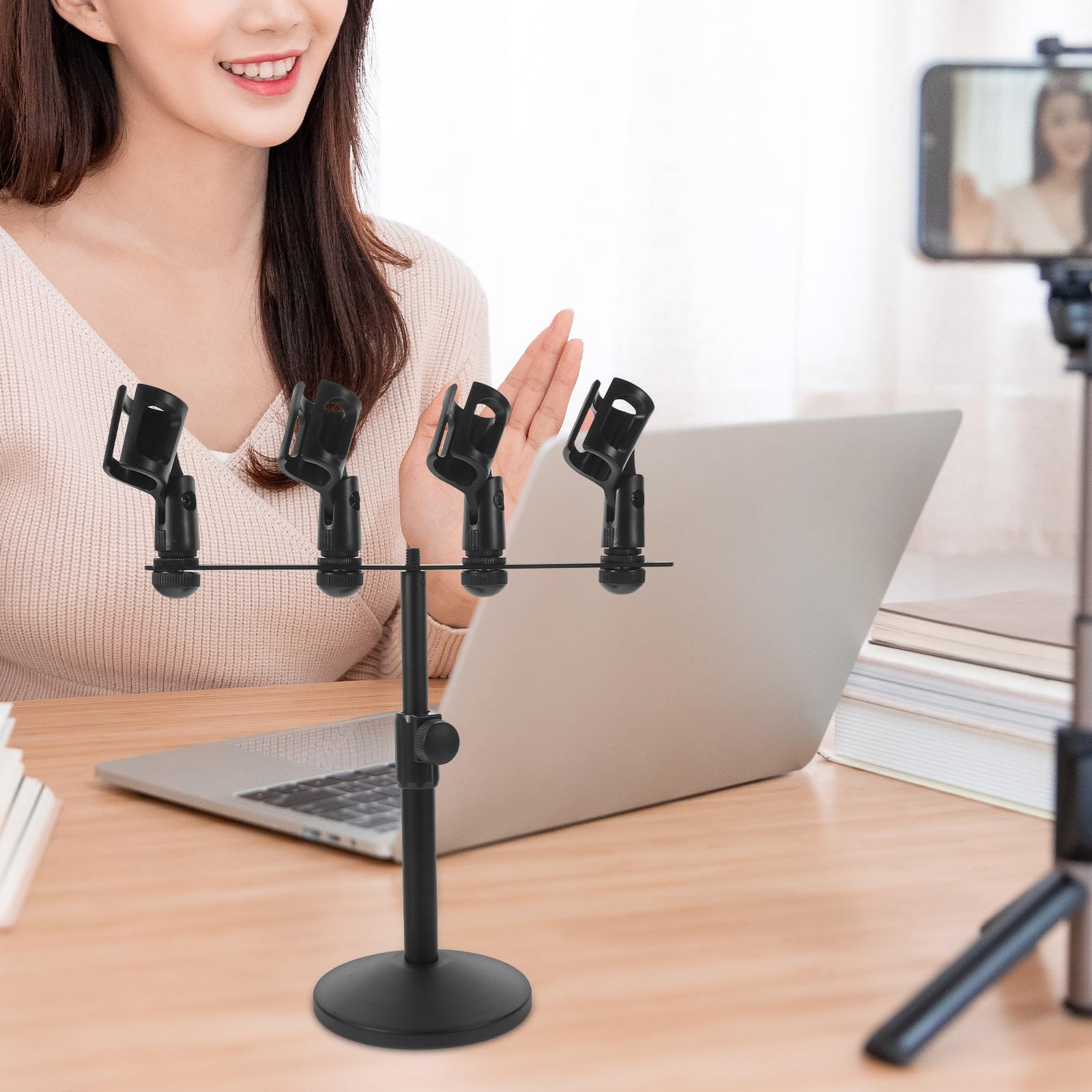 Veemoon Supporto per Microfono da Tavolo a 4 Bracci Portatile, Braccio per Microfono da Studio Compatto per Podcast e Registrazione, per Live Streaming e Postazioni di Lavoro Limitate