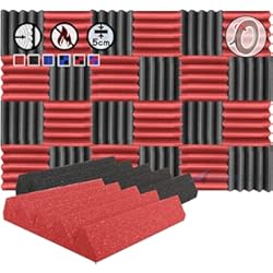 Paneles Absorbentes De Ruido Arrowzoom 24 Paneles acustico absorción sonido Cuña Wedge 25x25x5cm Espuma acústica aislamiento acustico estudio de grabación Casas Estudios Azulejos Incombustibles Insonorizados Negro Rojo