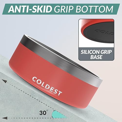 Vista 318 de Coldest Cuenco de metal antioxidante, antideslizante, 3 capas aisladas, acero inoxidable, perro, gato, mascota, antiderrames, sólido, para agua