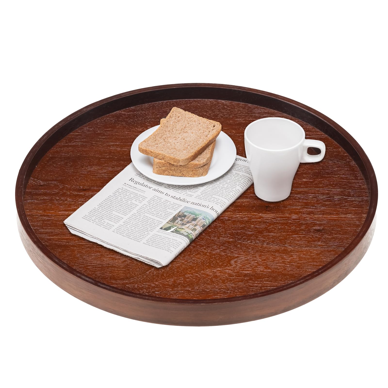 Extra großes, rundes Serviertablett aus Massivholz, klassischer Tee-/Couchtisch, dekoratives Ottoman-Tablett, Serviertablett für Frühstück im Bett, Snacks, Lebensmittel, Küche, Party, Bar, erhöhter
