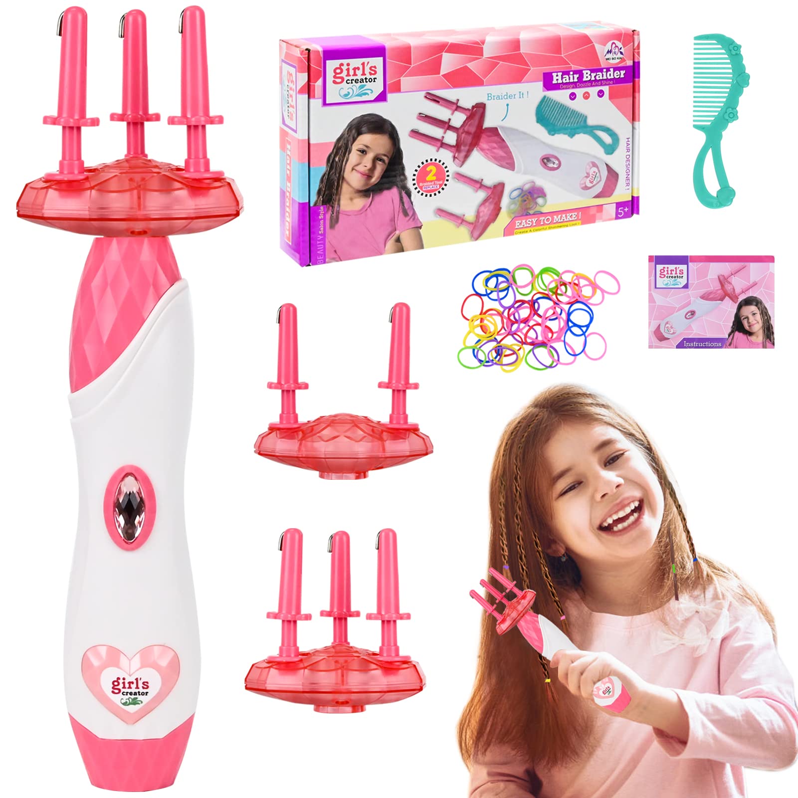 Machine à Tresser Les Cheveux Automatique Pour Fille - Perles Colorées Incluses - DIY Coiffure Enfant 5+ Ans - Cadeau Anniversaire