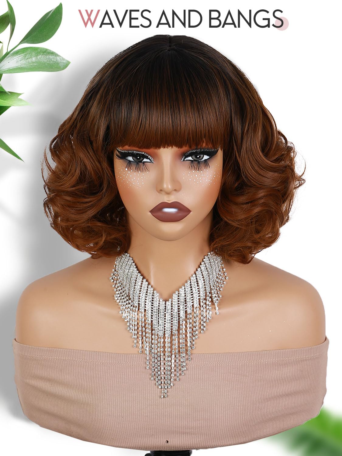 Short Curly Wig with Bangs (Ombre 2#)
