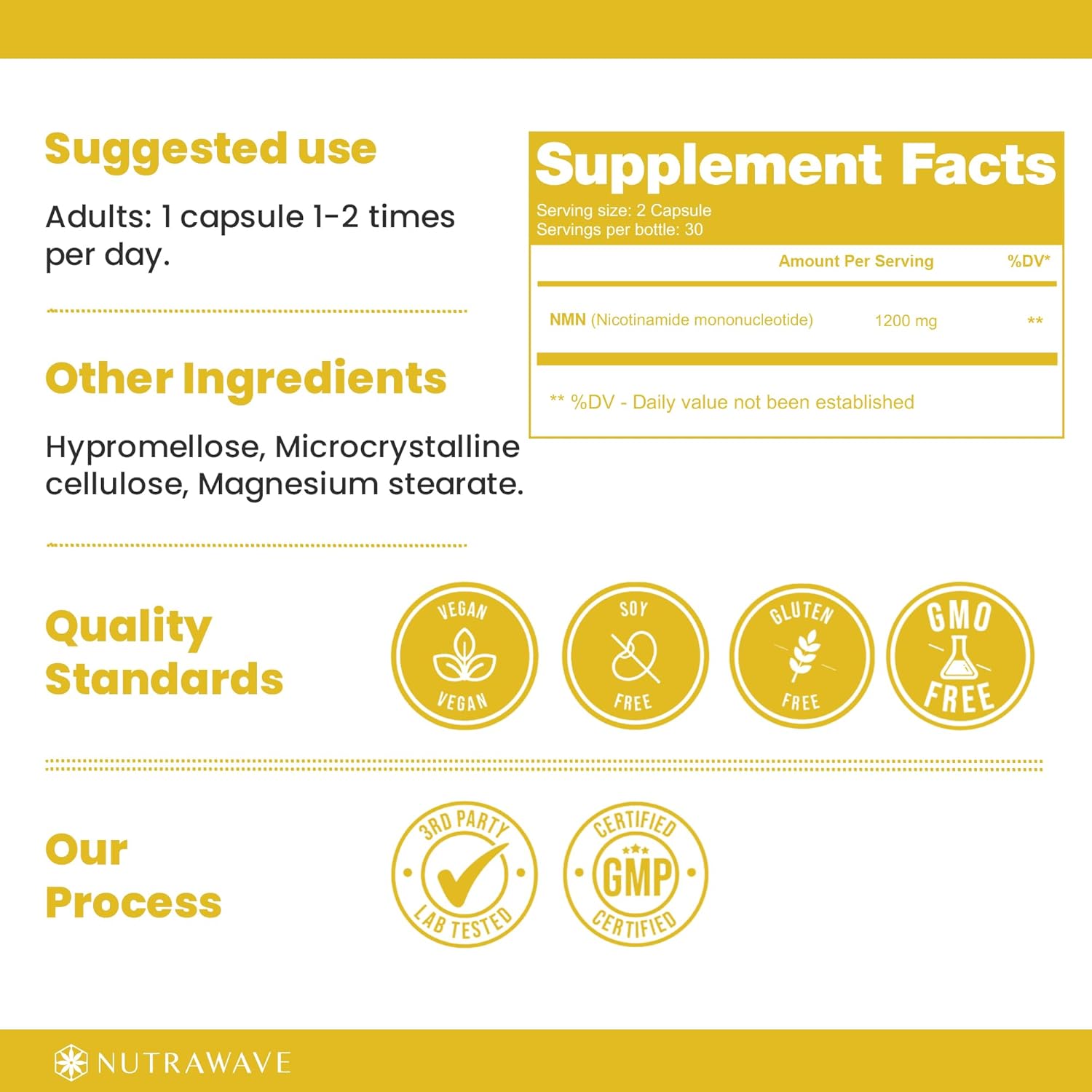 Nutrawave High Potency NMN Supplement Canada – 600mg NMN | Pure NAD+ Booster for Energy, Longevity, Brain & Metabolism | NAD Supplement, Non-GMO, Vegan, 60 Capsules - Image 7