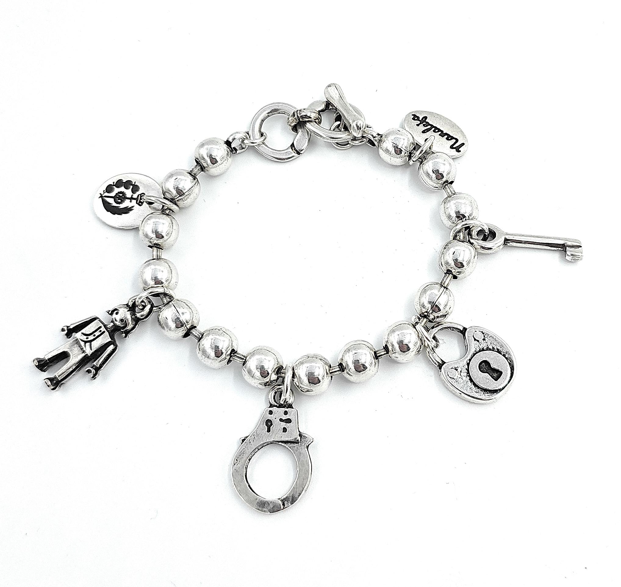 Pulsera Funcionaria de Prisiones Hecha a Mano con Cadena de Bolas Bañada en Plata - pulsera personalizada - pulsera mujer