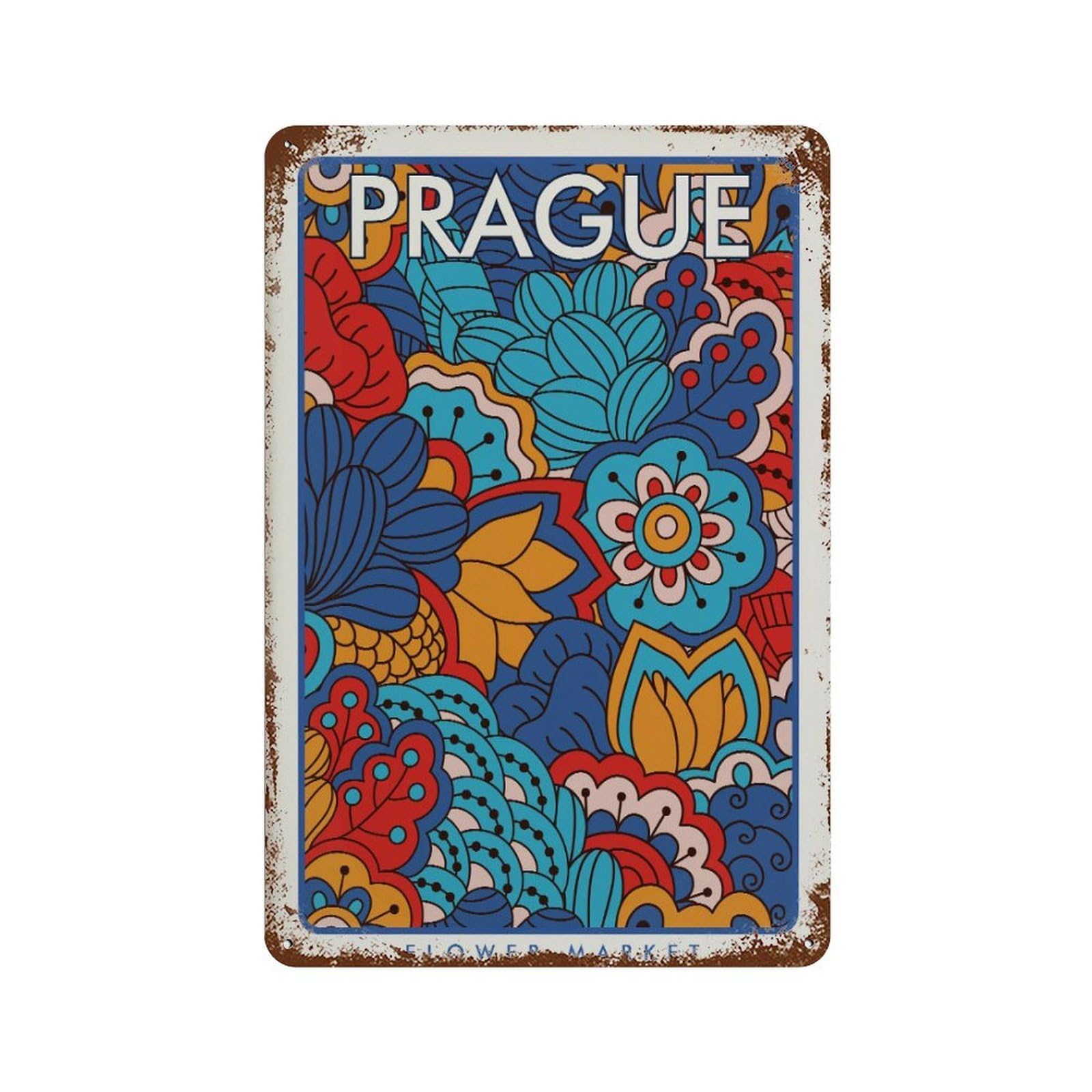xiaoxiaoshen Prague Flower Market Botanical Wall Decor Art Metal Tin Poster Modern Home Decor Art Home Bar Shop Decorations Vintage Sign 30x20cm