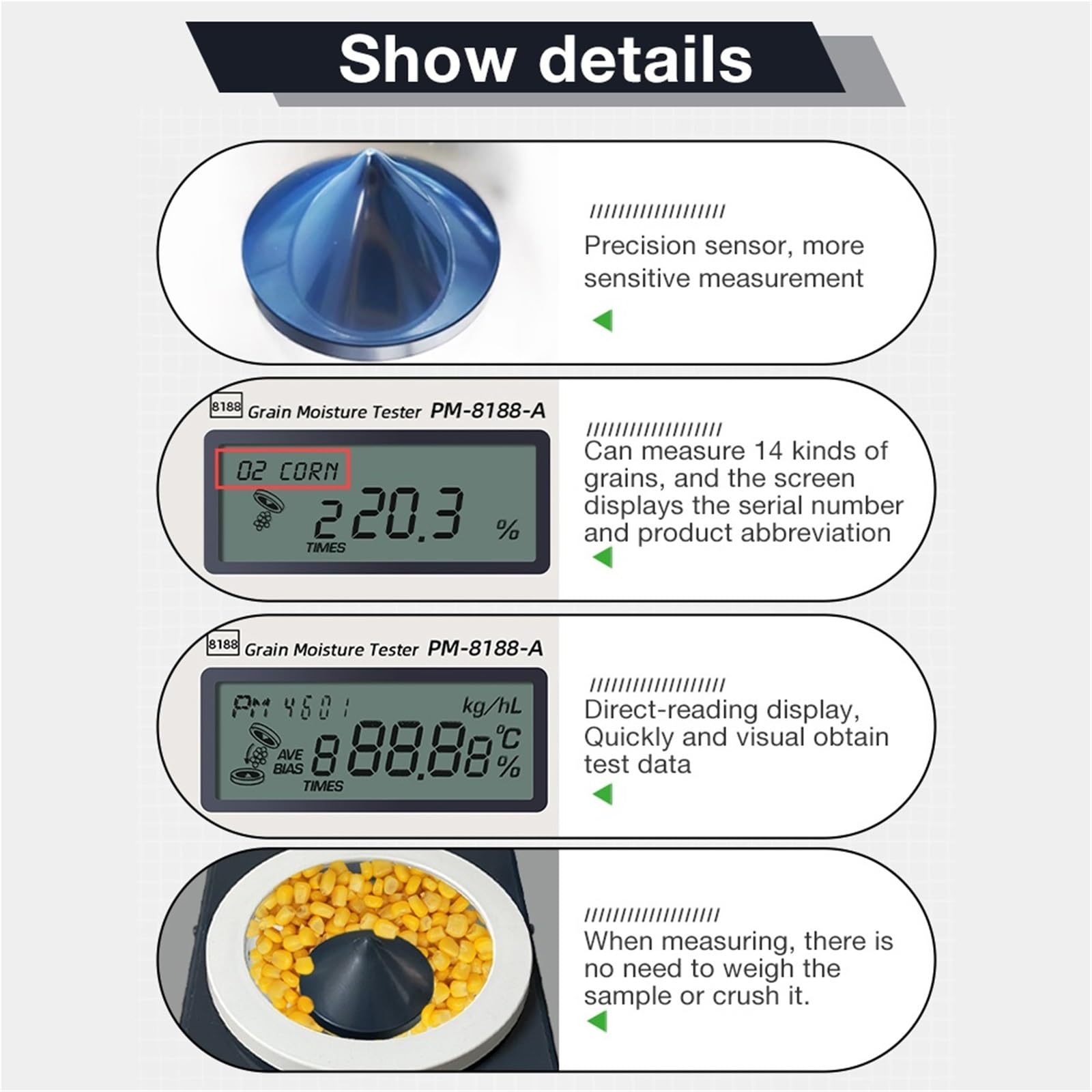 Feuchtigkeitsmessgerät, Getreidefeuchtigkeitstester for 30 Arten Weizen Erdnüsse Reis Kaffeebohnen Hygrometer LCD-Display Feuchtigkeitstester
