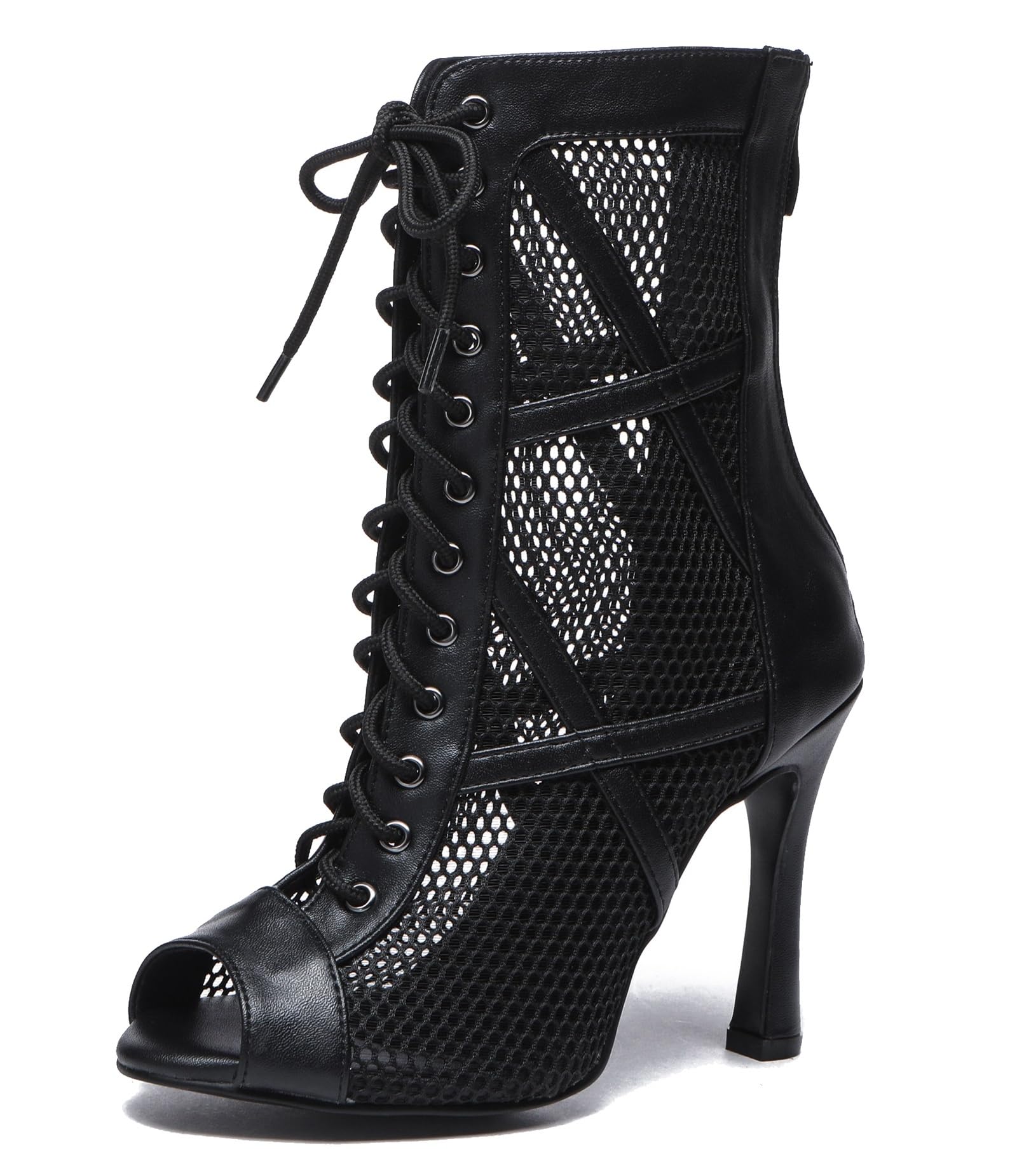 Dance Practice Shoes for Women Mesh Ballroom Sandals Heels Party Prom Ankle Booties with Zip