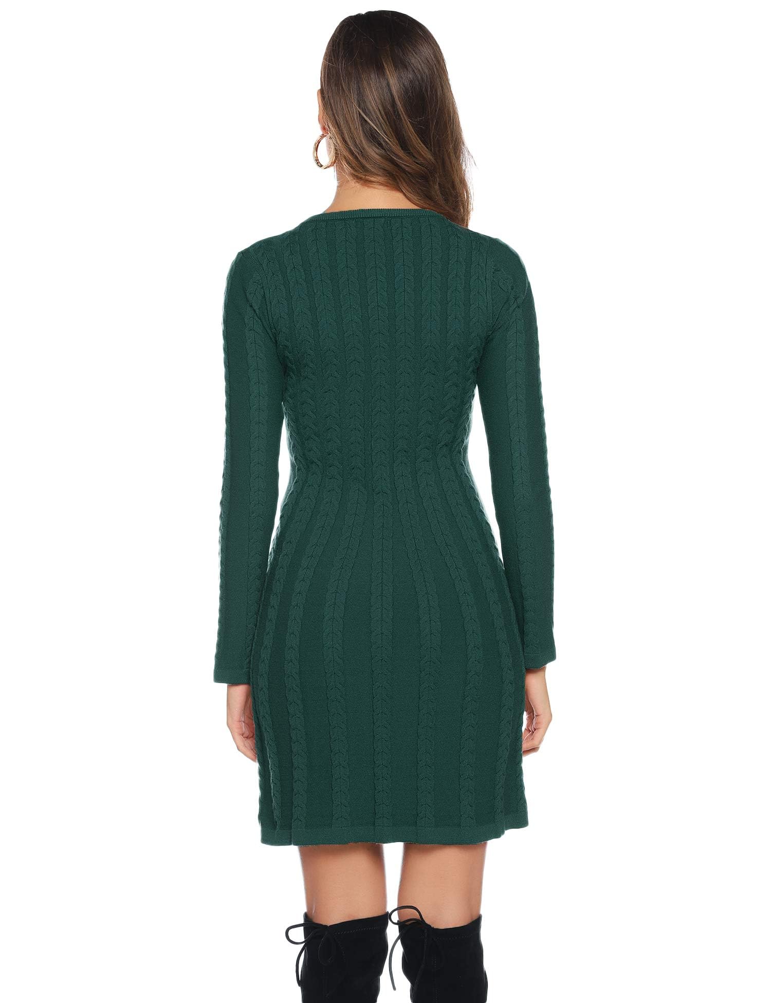 Gyabnw Vestito Casual Donna Invernale in Maglione Abito Vita Alta Elegante in Girocollo di Orlo Svasato Abito Linea A in Maglia al Ginocchio Caldo di Moda Treccia Ritorta