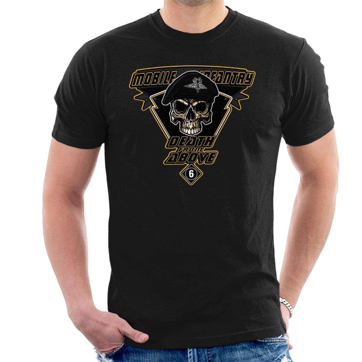 Cloud City 7 Men's Black Death From Above Mobile Infantry Starship Troopers T-Shirt
