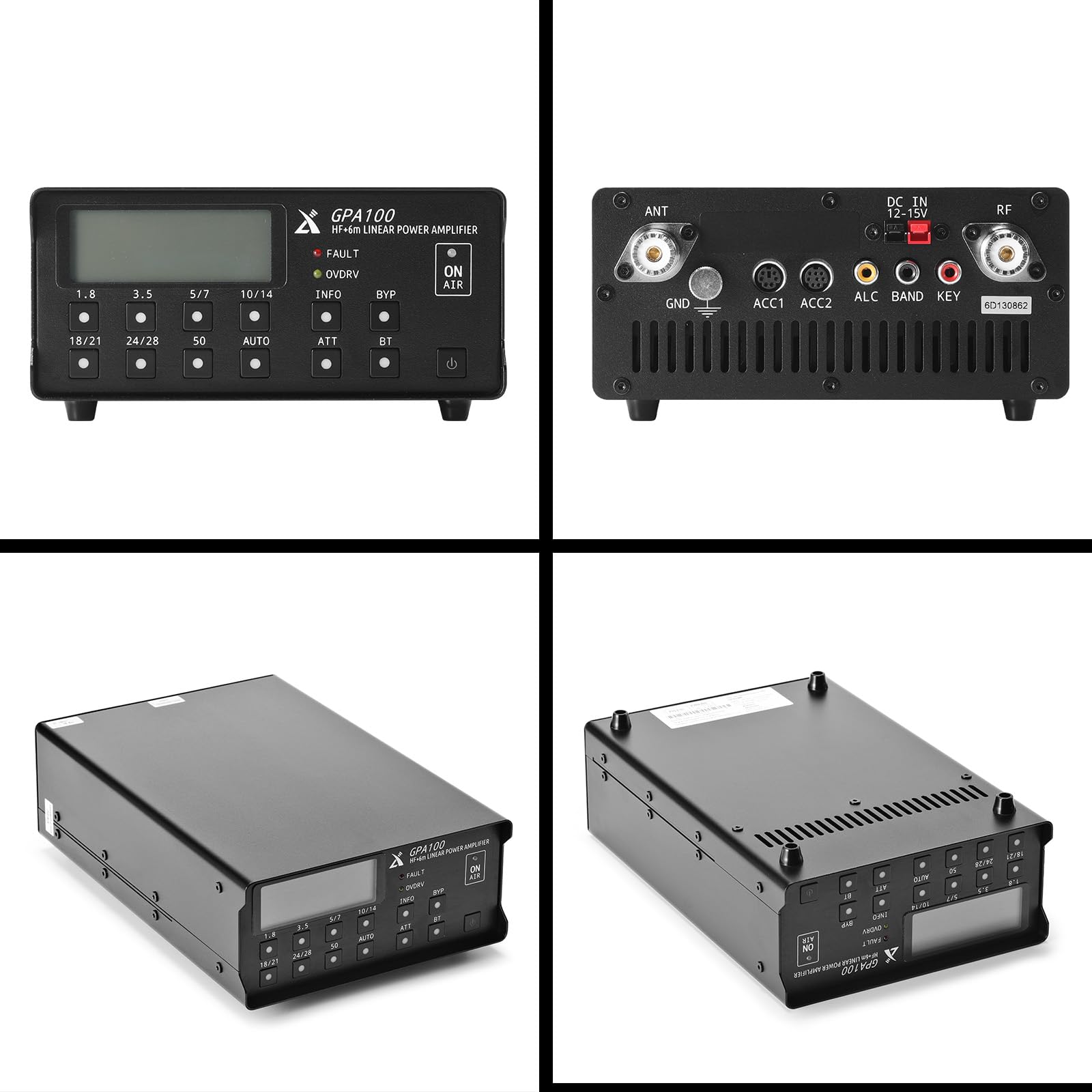Xiegu GPA100 100W HF/6 m Amplificador lineal de estado sólido, para radios QRP, control de banda inalámbrico Bluetooth para IC-705 y 7 HF bandas con conmutación automática/manual para G90/X6100/X6200