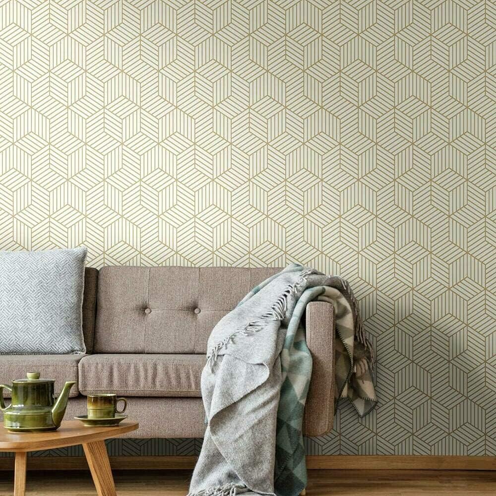 Claiez PVC Self-Adhesive Wallpaper DIY Wall Stickers Wallpaper Decals, Living Room,Furniture Decoration,Shop,Interior,Sofa Background Decal (45 x 500 cm) (Golden Hexagon)