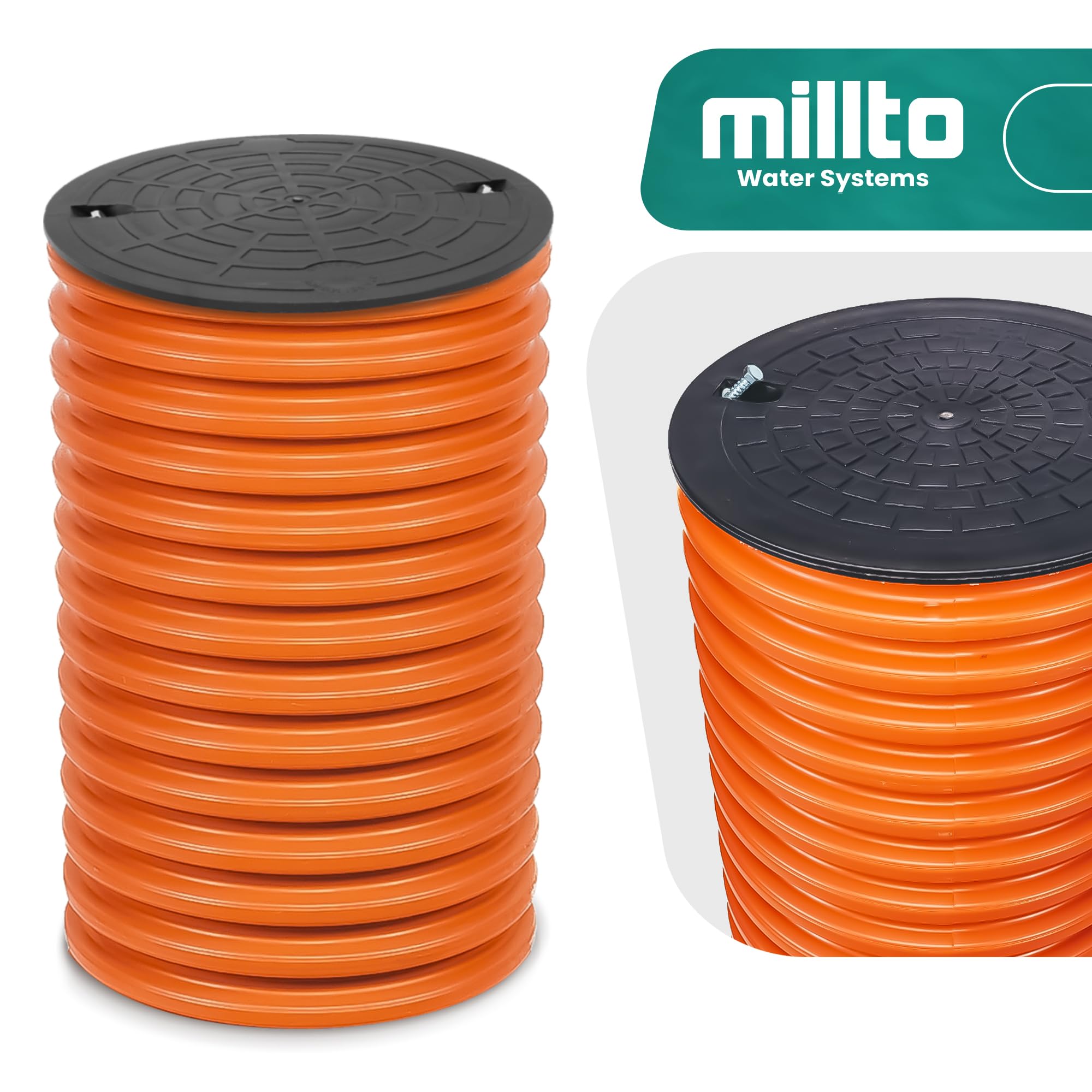 Millto™ Steigrohr mit Abdeckung Deckel 50 cm 315 mm Schachtrohr Wellrohr Kanalschacht Kanalrohr Schachtdeckel Abwasser Rohr Kanaldeckel Kontrollschacht Sickerschacht Kunststoff