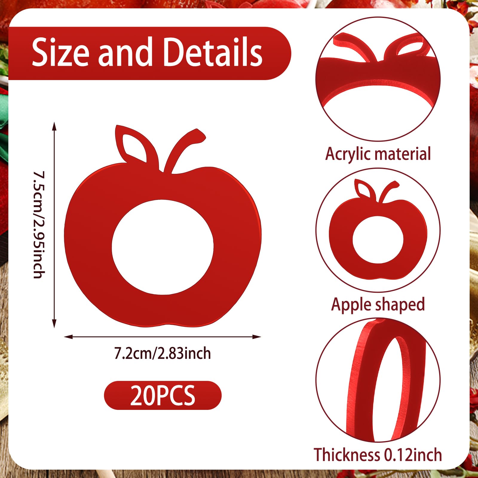 Funnymoom 20 Pcs Rosh Hashanah Decoration Napkin Rings Red Apple Ornament Jewish New Year Napkin Holder for Napkins Kitchen Acrylic Apple Napkins Ring Holder for Jewish School Party Table Wedding