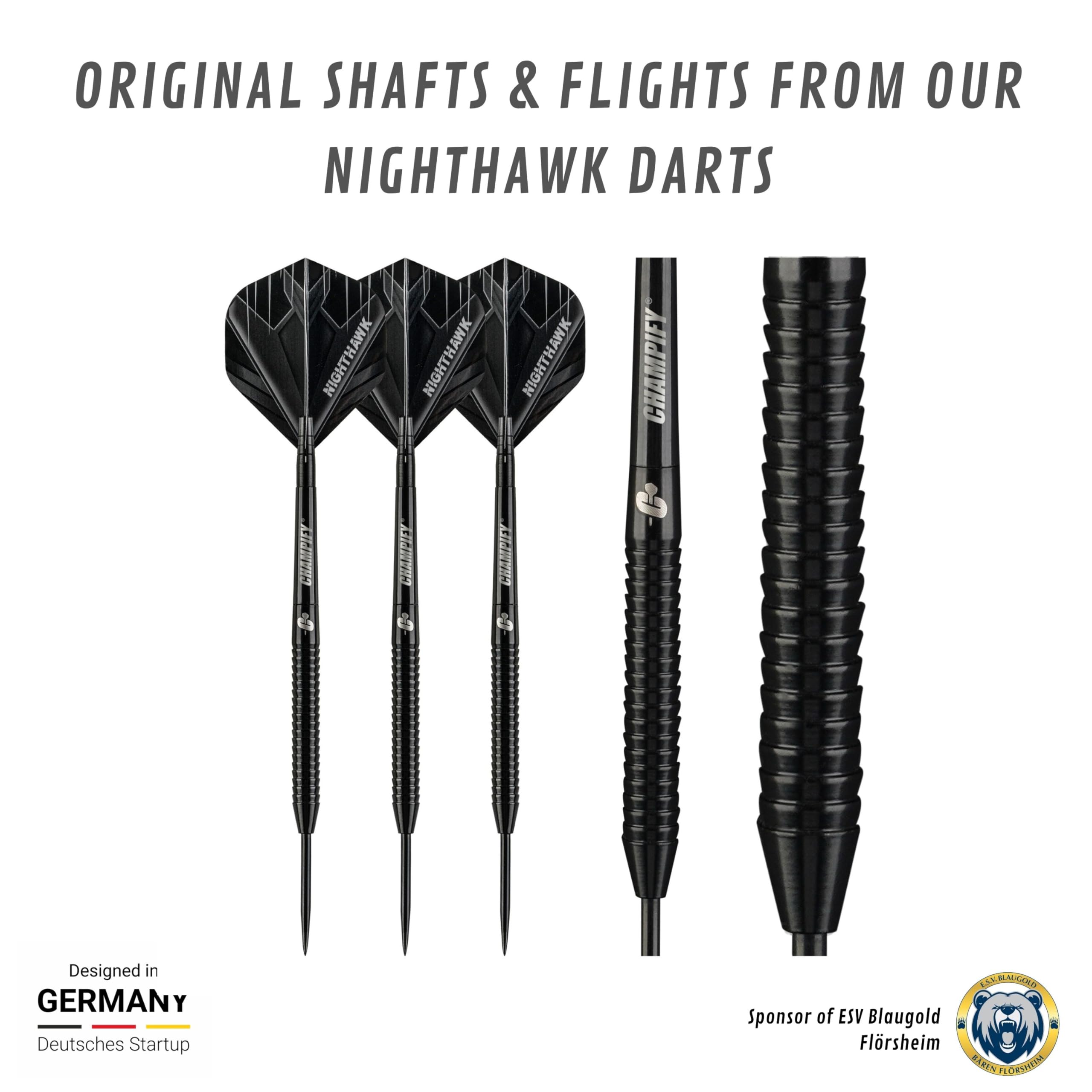 Kit Tiges Et Ailettes Fléchettes Champify - 15 Tiges Fusion 42 Mm + 15 Ailettes Nighthawk, Pour Steel Et Soft Tip