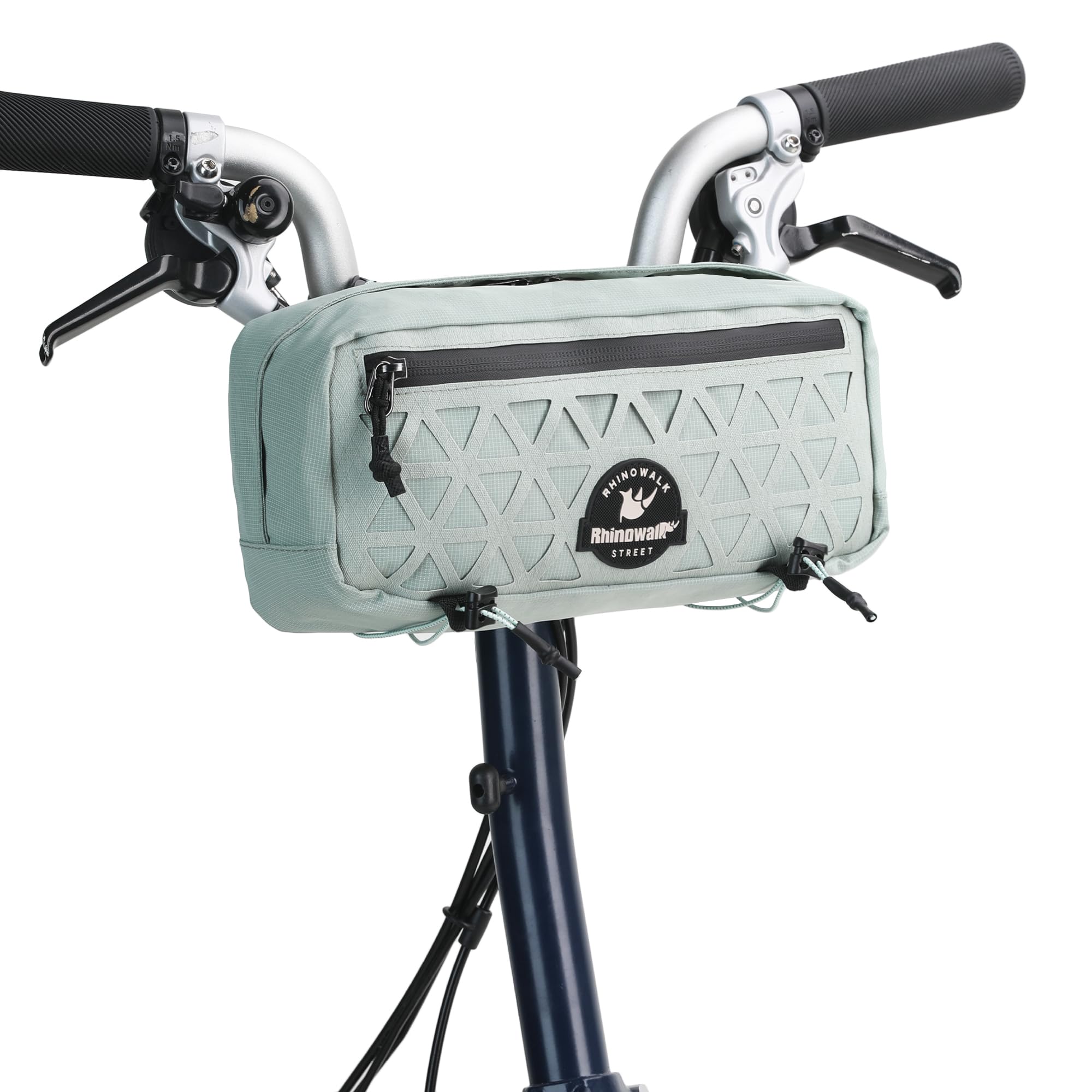 Rhinowalk Sacoche de guidon de vélo, compacte, 1,9 l, avec bandoulière, fixation à 3 points, compartiment avant et compartiment intérieur, pour les trajets en ville, bleu canard