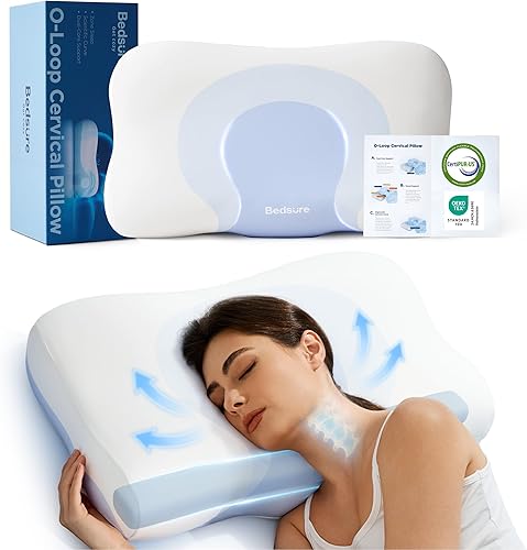 Bedsure Almohada cervical para el cuello  Almohadas ergonómicas para sueño profundo, almohadas de espuma viscoelástica para dormir de lado y de