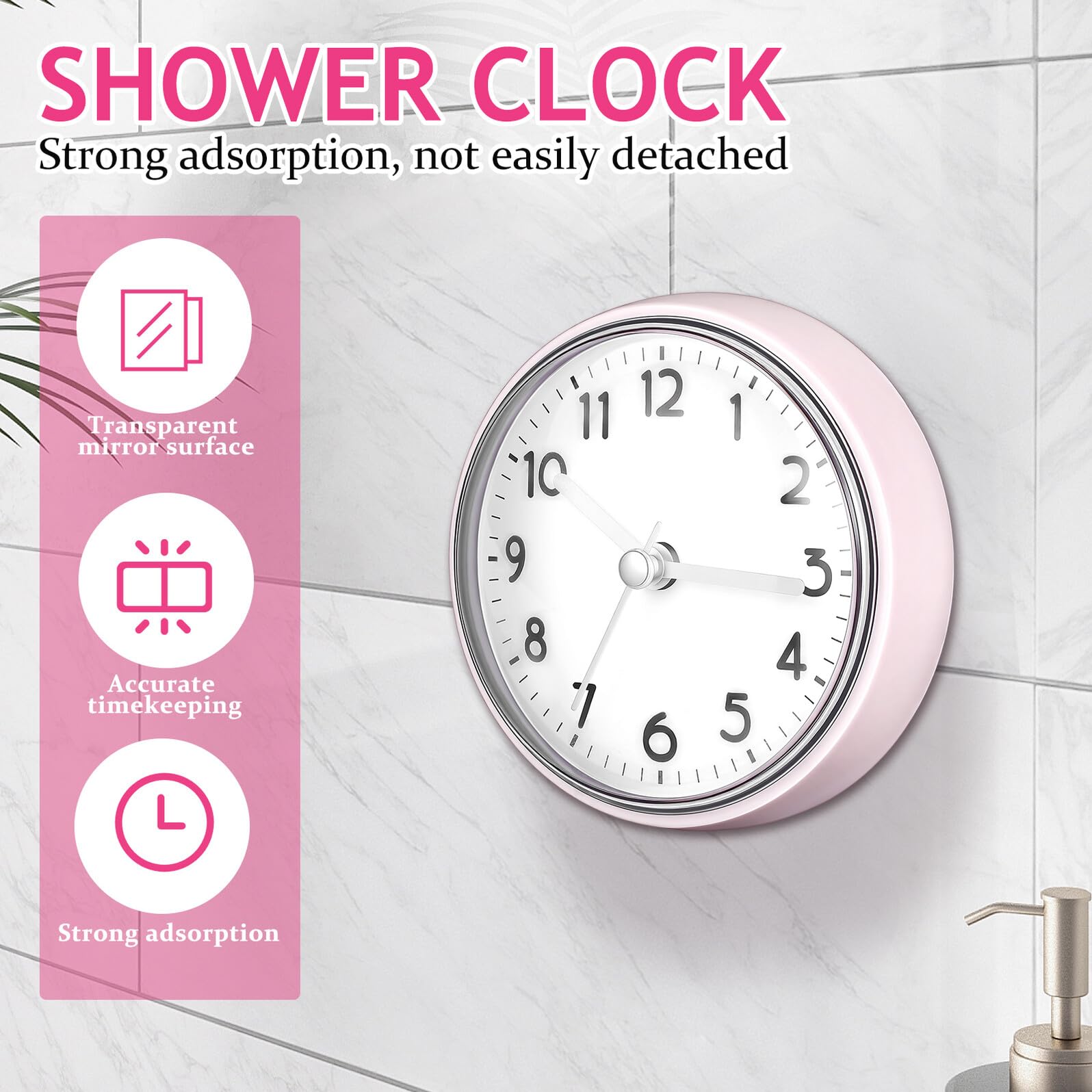 Zerodeko Reloj Mini de Pared Ventosa Resistente al Agua para Baño y Sala de Estar Diseño Funcional