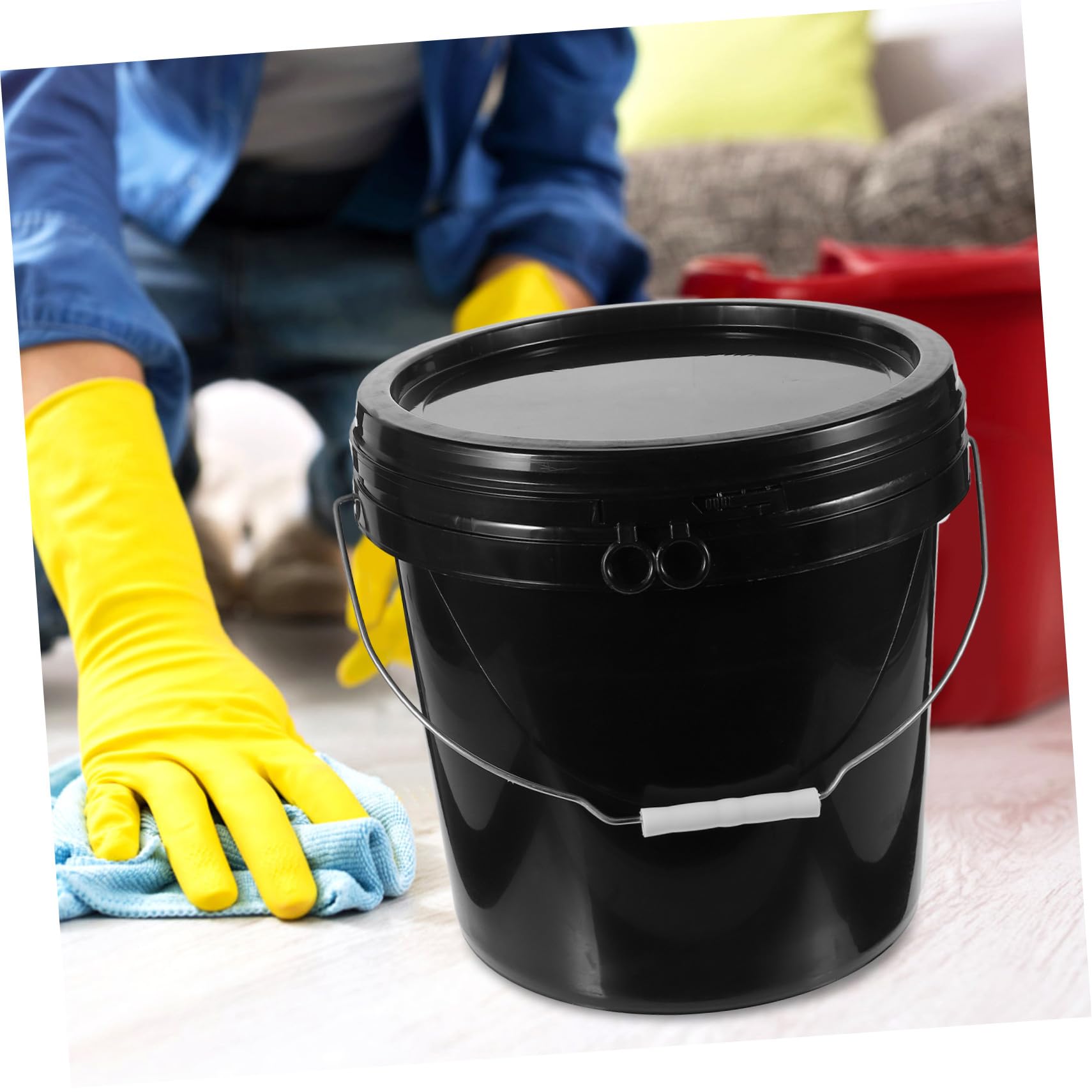 Seau de Peinture Vide Noir 10 L Couvercle, Récipient Rond Hdpe