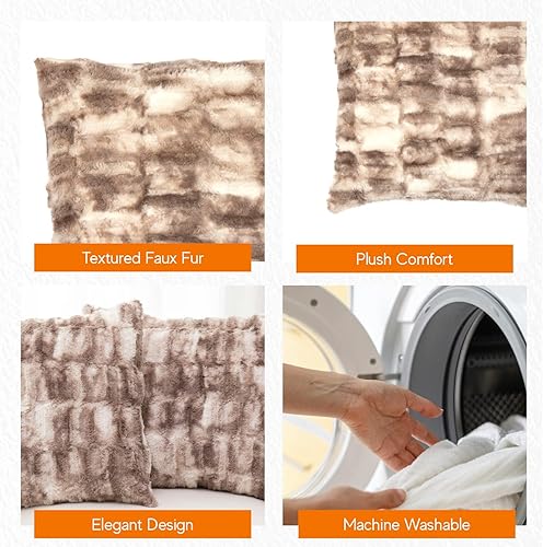 Miniatura 6 de Cheer Collection Juego de 2 almohadas decorativas de piel sintética con rellenos para sofá, cama, dormitorio y sala de estar, almohadas decorativas