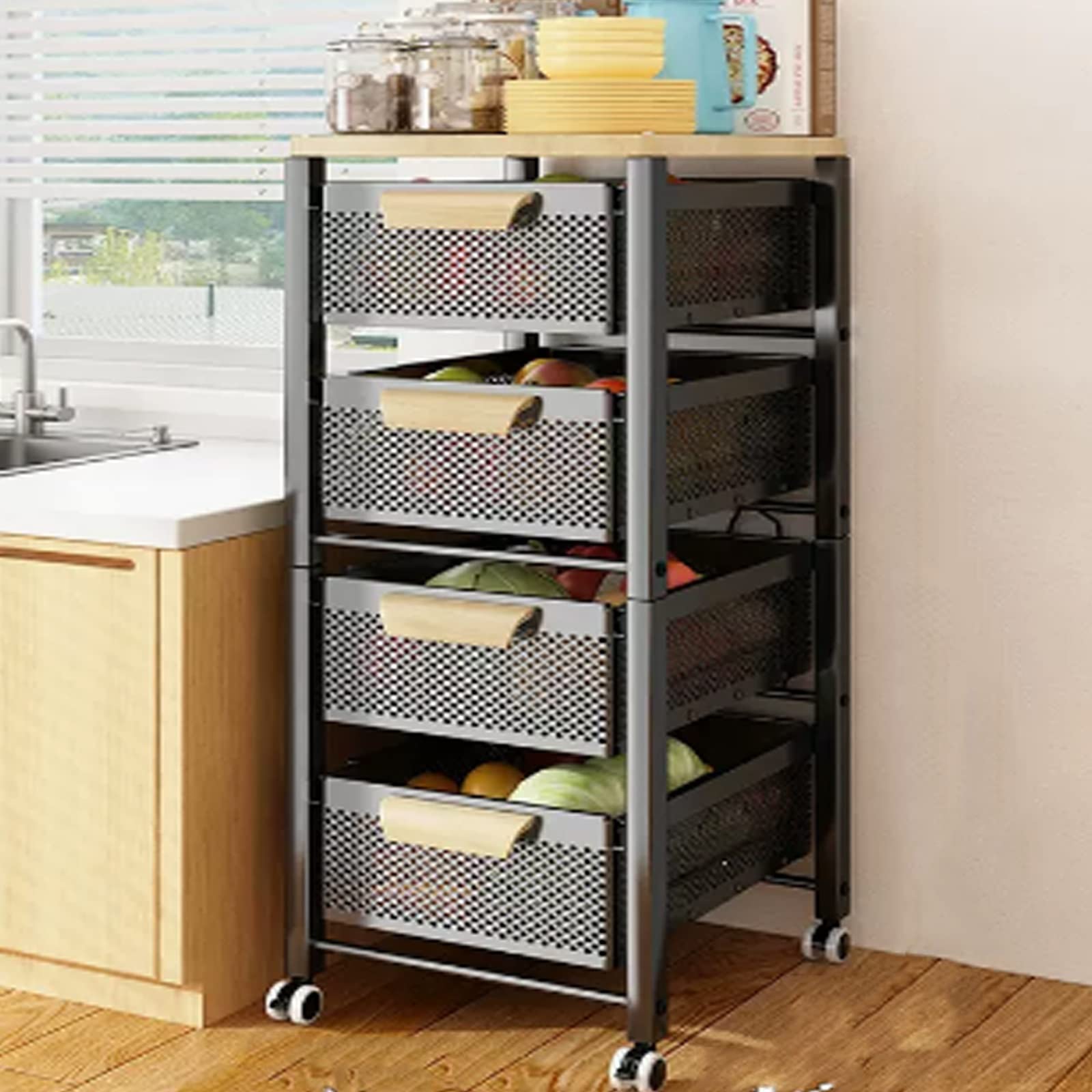 360 Carro De Cocina Girativo, Bastidor De Almacenamiento Rodante Con Cestas Transpirables, Organizador Multinivel Para La Producción, Aperitivos, Archivos De Oficina, Fácil Montaje, Soporte De Piso Qu