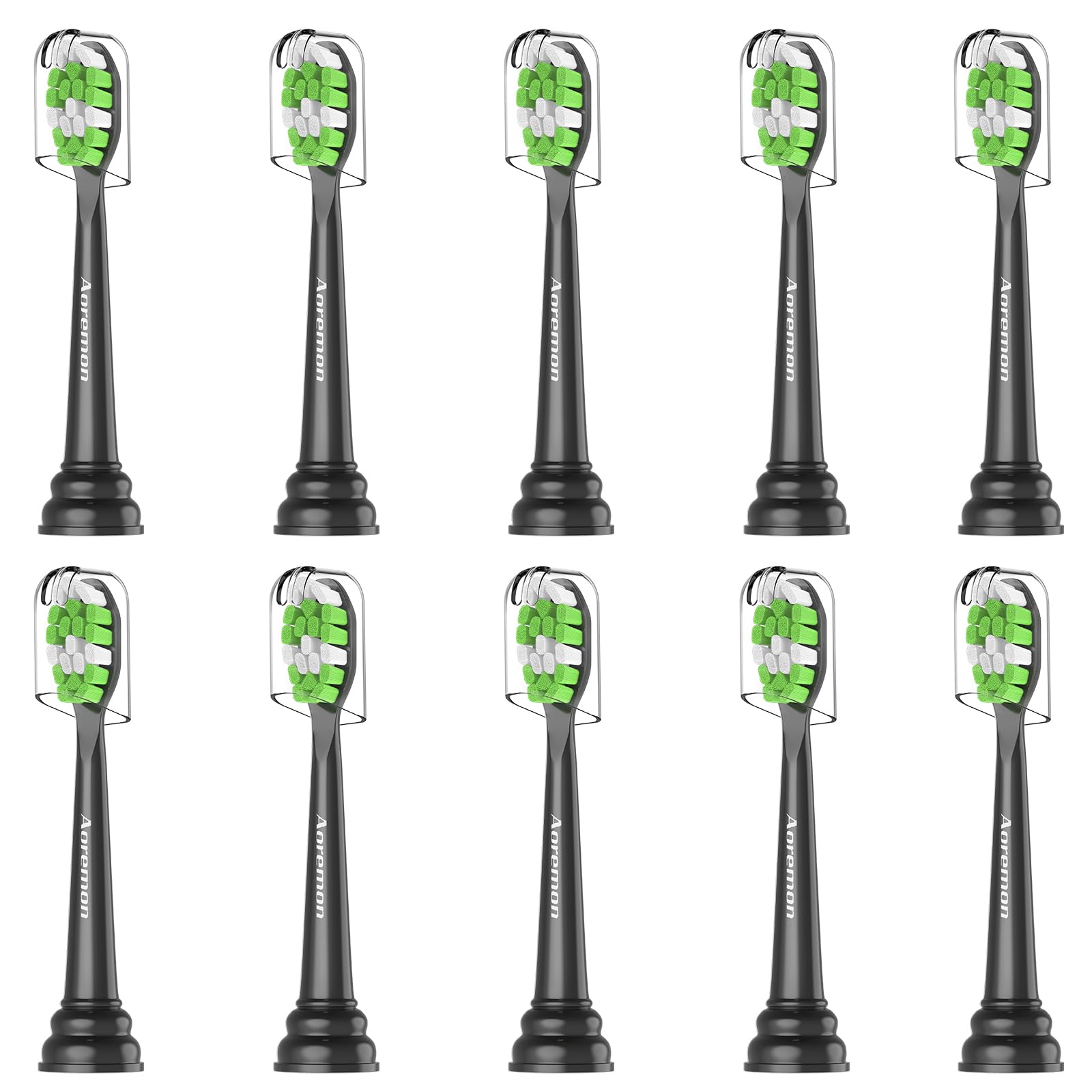 Aoremon Replacement Toothbrush Heads for Philips Sonicare DiamondClean, Black, Pack of 10