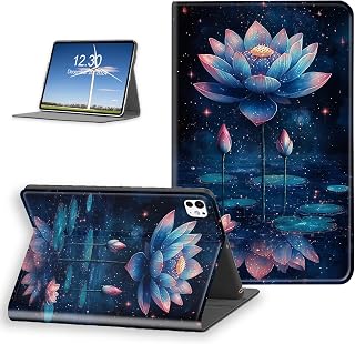 for Apple iPad Pro 11 Inch (2024) Case, PU Leather with Soft TPU Multiple Angles Stand Case for iPad Pro 11 Inch (2024), Auto Wake/Sleep Blue Lotus Folio Protective Table Cover